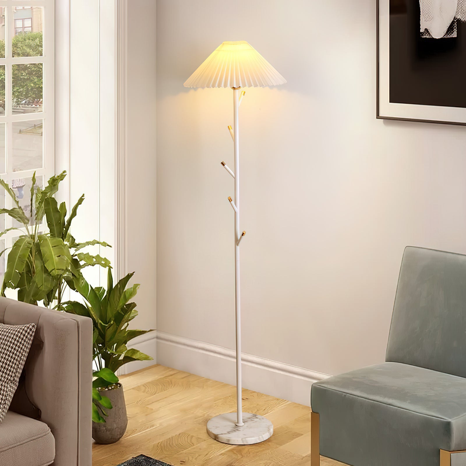 Modern Coat Rack Floor Lamp with Hooks - Space Saving Entryway Organizer for Hats, Scarves & Jackets | Perfect for Living Room, Bedroom or Hallway Decor