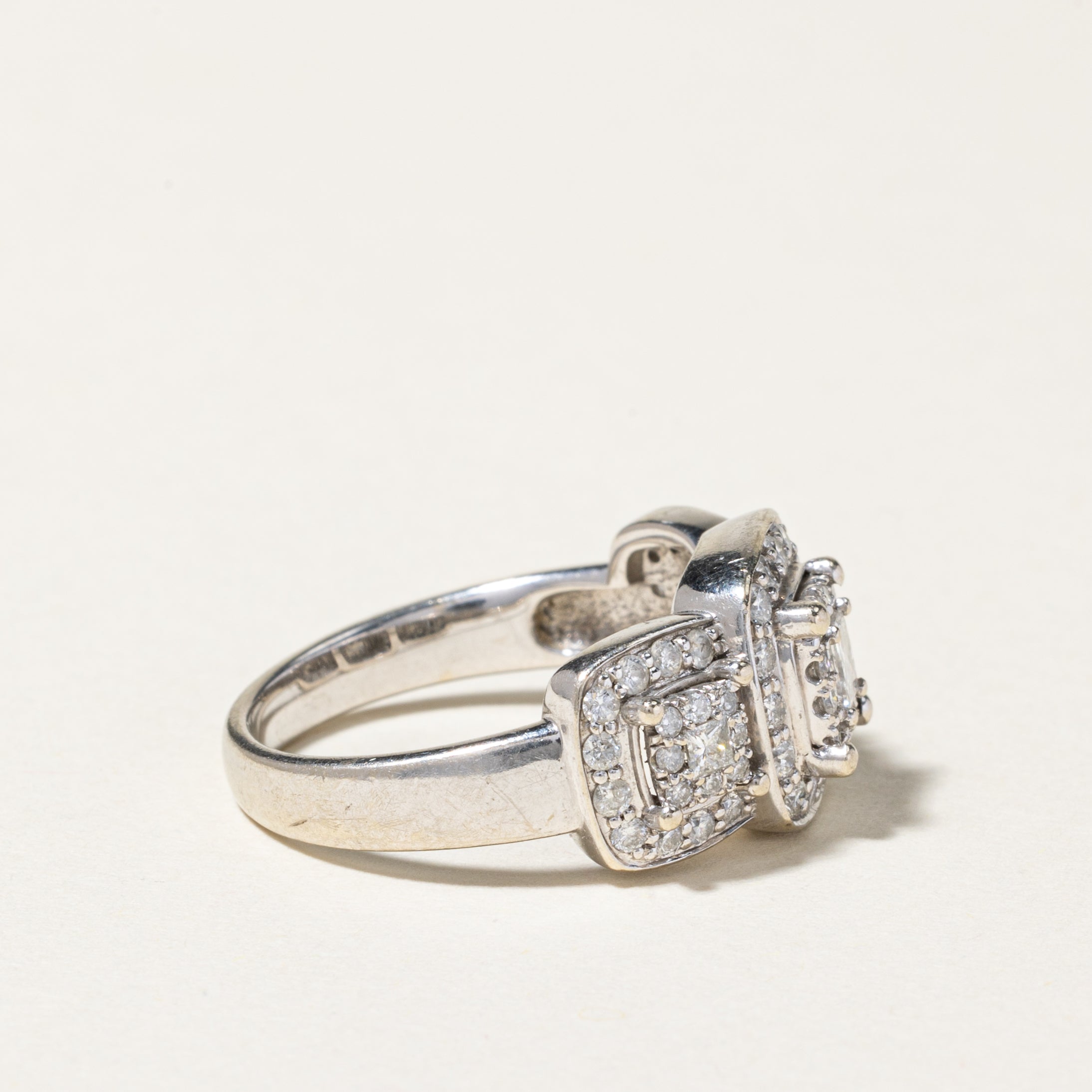 14K Three Stone Diamond Halo Ring - 1.00 Carat Total Weight (CTW) | Size 7 | Elegant Engagement, Wedding, or Anniversary Ring for Women | Perfect Gift for Her