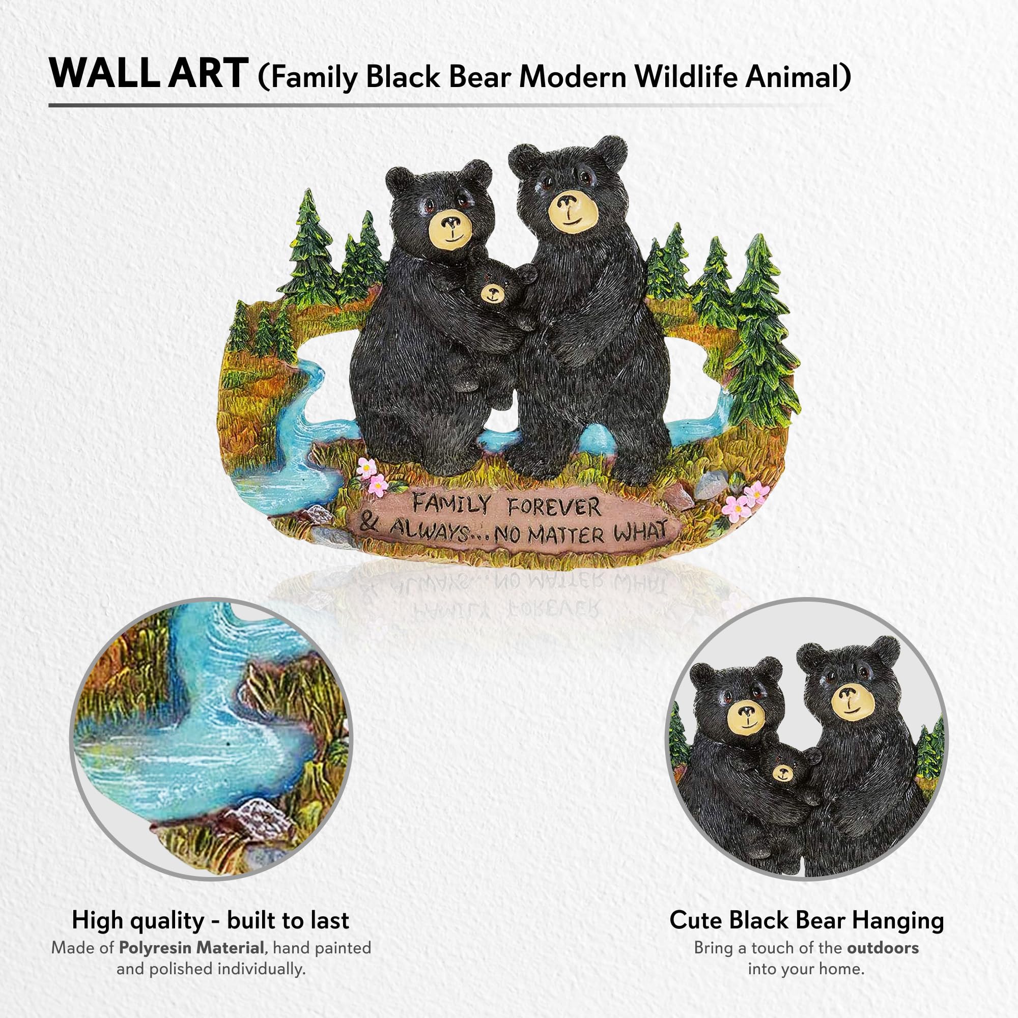 Black Bear Wall Decor - Rustic Family Signs for Home Decor, Kitchen & Country House Blessings - Family Forever & Always No Matter What Plaque - Perfect for Cabin, Farmhouse & Living Room Wall Decorations