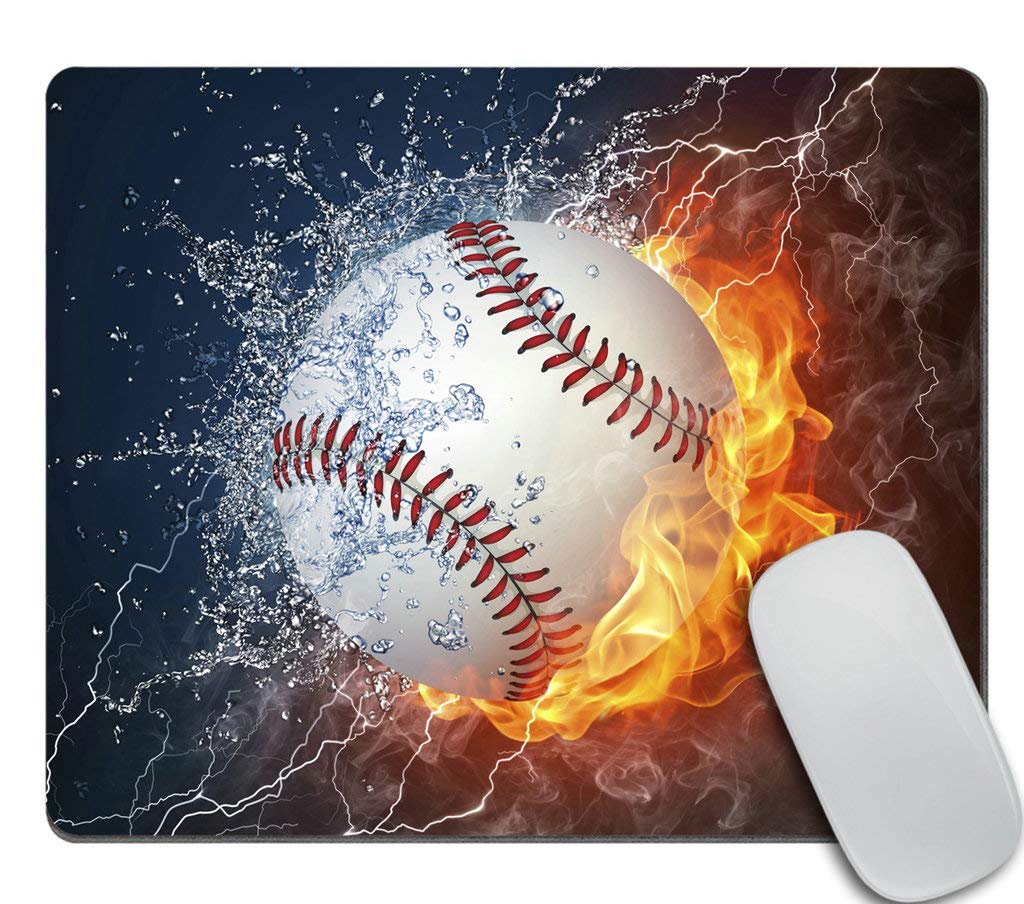 Flaming Baseball Fire and Water Mousepad - Non-Slip Gaming Mouse Pad, Large Extended Desk Mat for Office & Home, Perfect for Computer, Laptop, Workstation, and Gaming Setup