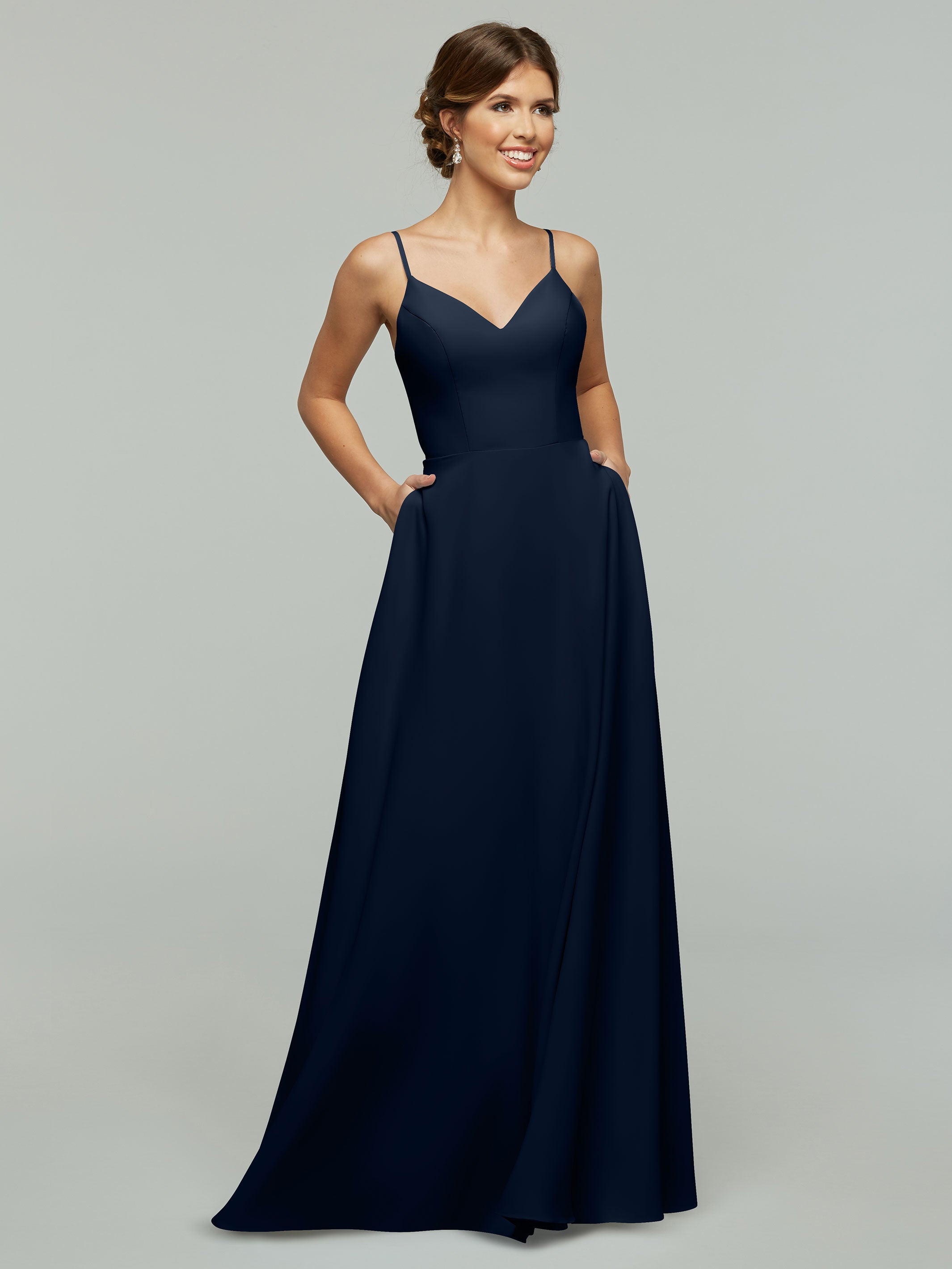 Elegant 83012 Flowy Stretch Chiffon A-Line Bridesmaid Dress with V-Neck - Perfect for Weddings, Parties & Formal Events