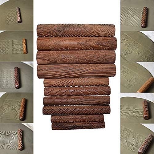 10pcs Wooden Clay Modeling Pattern Rollers Kit - Pottery Tools Set with Storage Box for DIY Ceramic Art & Pastry Making | Lightweight, Easy to Clean & Convenient Design | Perfect for Home Crafts, School Projects & Professional Pottery Studios
