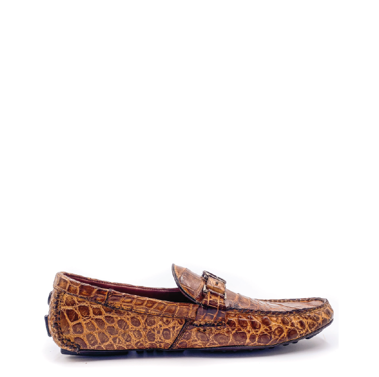 Men's Brown Casual Alligator Print Driving Loafers - Fashionable & Comfortable Slip-On Shoes for Work, Travel & Everyday Wear