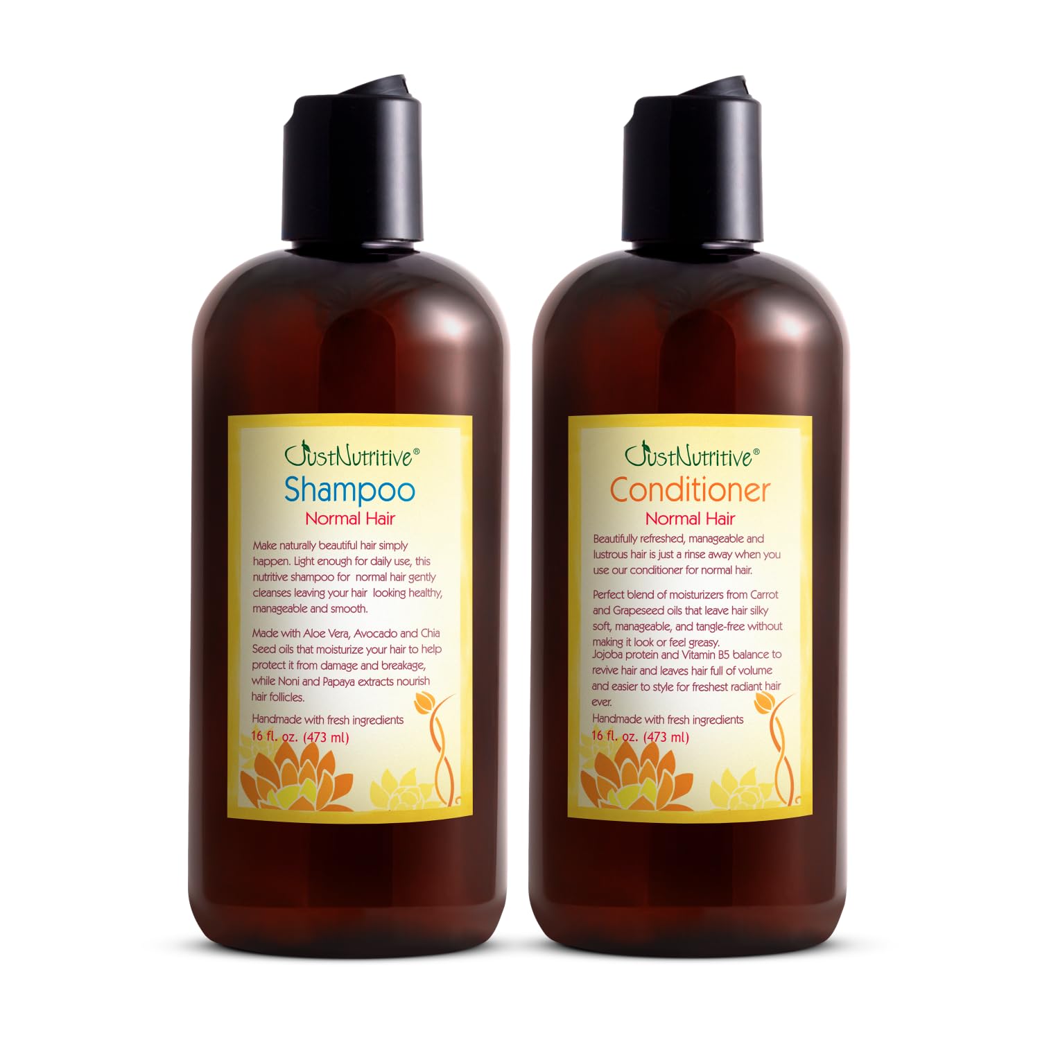Just Nutritive Daily Nourishment Duo - Natural Shampoo & Conditioner Set for Normal Hair | Moisturizing & Protective Hair Care with Organic Ingredients | Promotes Healthy, Soft Hair | Perfect for Daily Use at Home, Gym & Travel