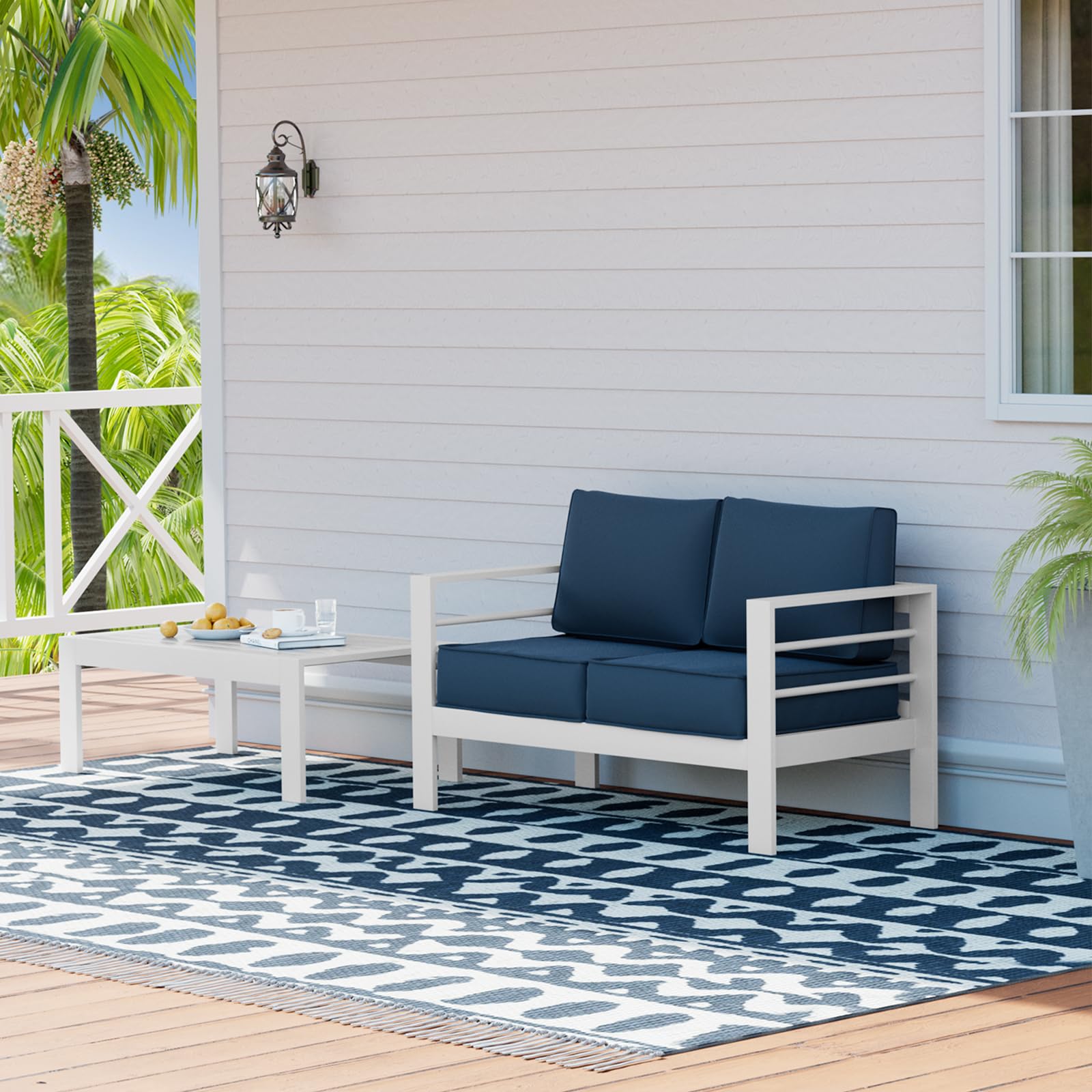 UDPATIO Outdoor Loveseat - Aluminum Patio Furniture with 5