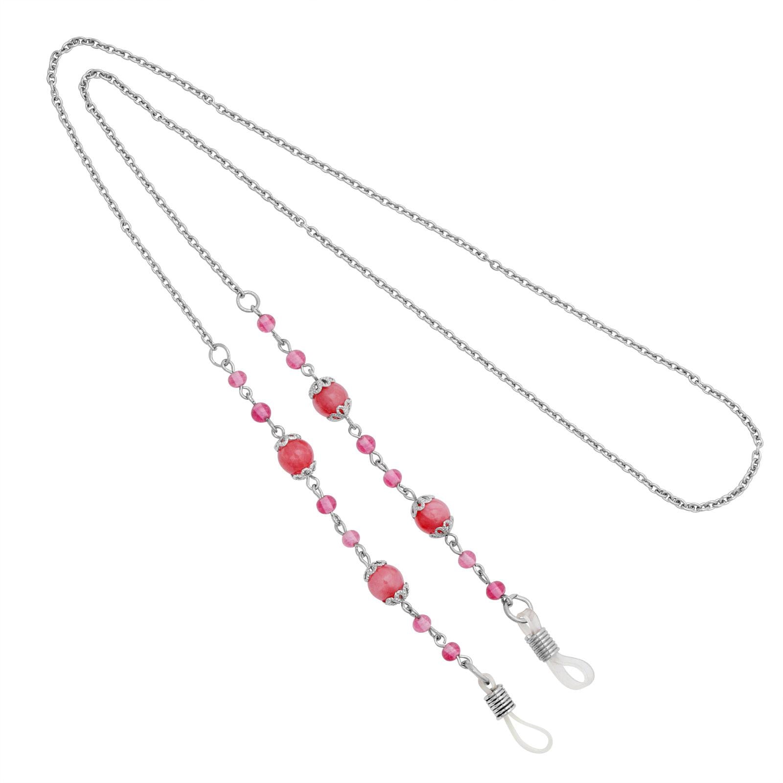 1928 Vintage Coral & Pink Bead Eyeglass Chain Necklace - 24 Inch Glasses Holder for Women, Reading & Sunglasses Accessory | Perfect for Office, Reading & Fashion Statement