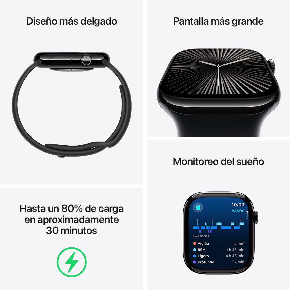Apple Watch Series 10 GPS 46mm - Black Aluminum Case with Black Sport Band S/M - Perfect for Fitness Tracking, Running & Everyday Wear