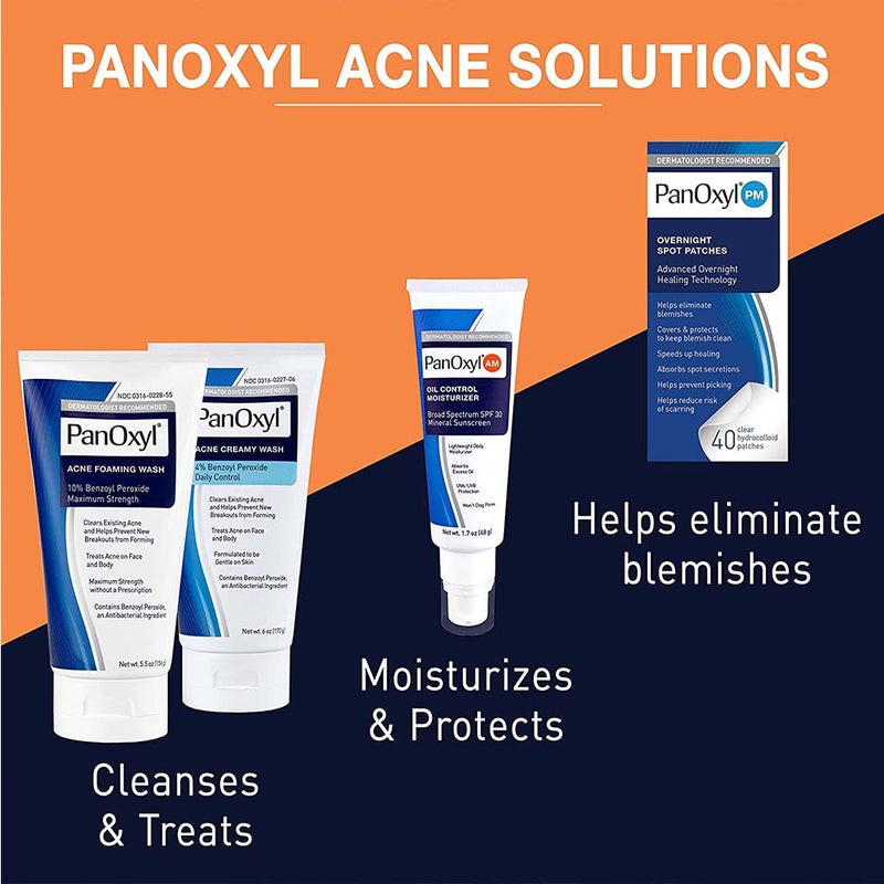PanOxyl Acne Creamy Face & Body Wash with 4% Benzoyl Peroxide - 170g Cleanser for Acne-Prone Skin | Gentle Exfoliating & Oil Control | Perfect for Daily Skincare Routine & Post-Workout Cleansing