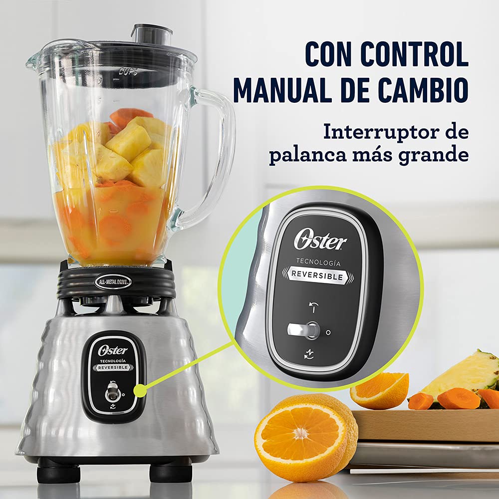 Oster BLSTBESTE013 Classic Blender with Reversible Chrome Glass Jar - Perfect for Smoothies, Shakes & Kitchen Blending