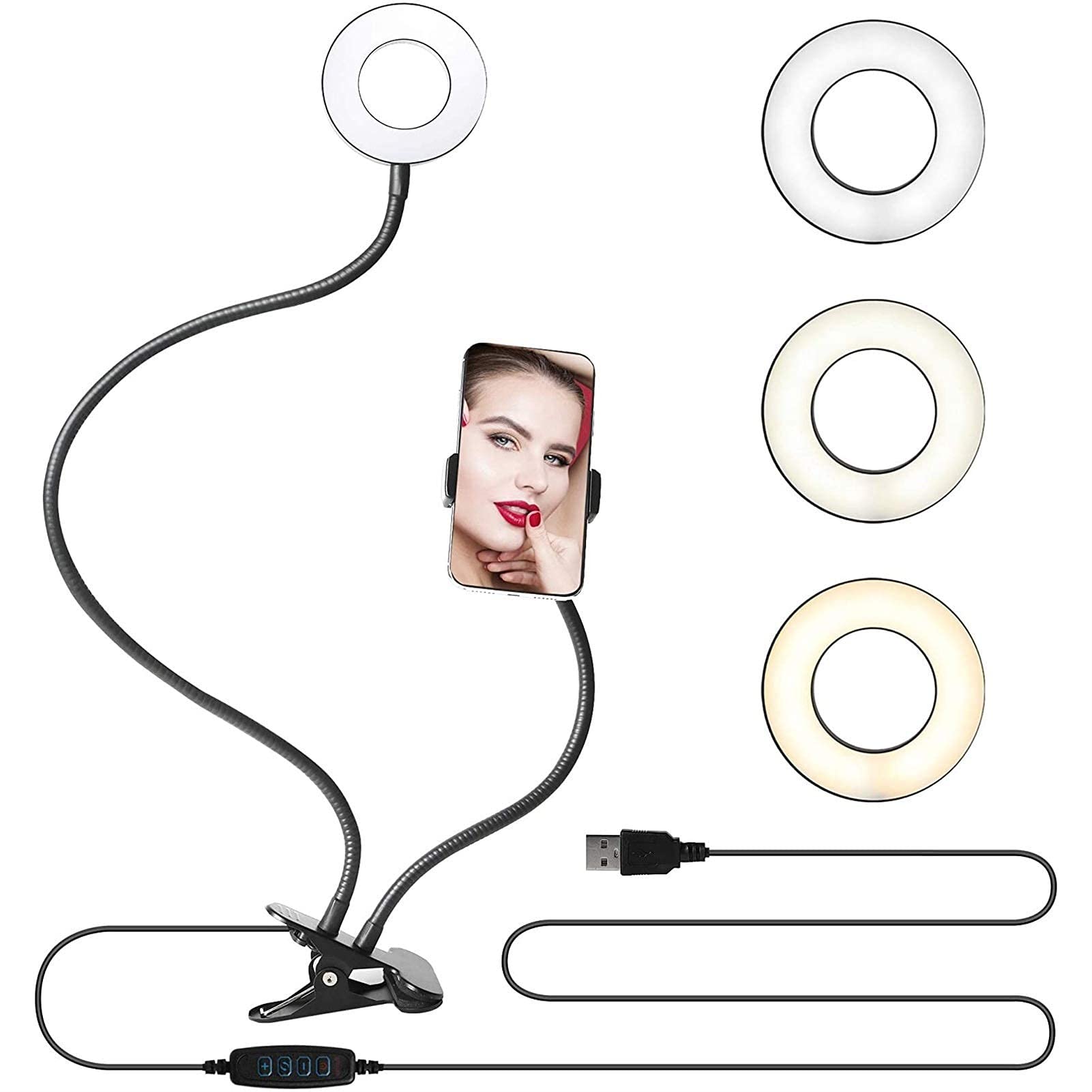Adjustable LED Selfie Ring Light with Phone Holder for Live Streaming & Video Recording