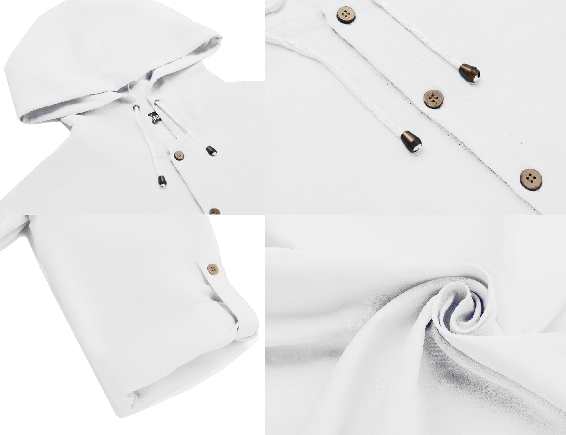 Men's Linen Shirts - Casual Long Sleeve Button Down Shirt with Roll-Up Sleeves & Hood | Breathable Summer Beachwear for Outdoor Activities & Travel