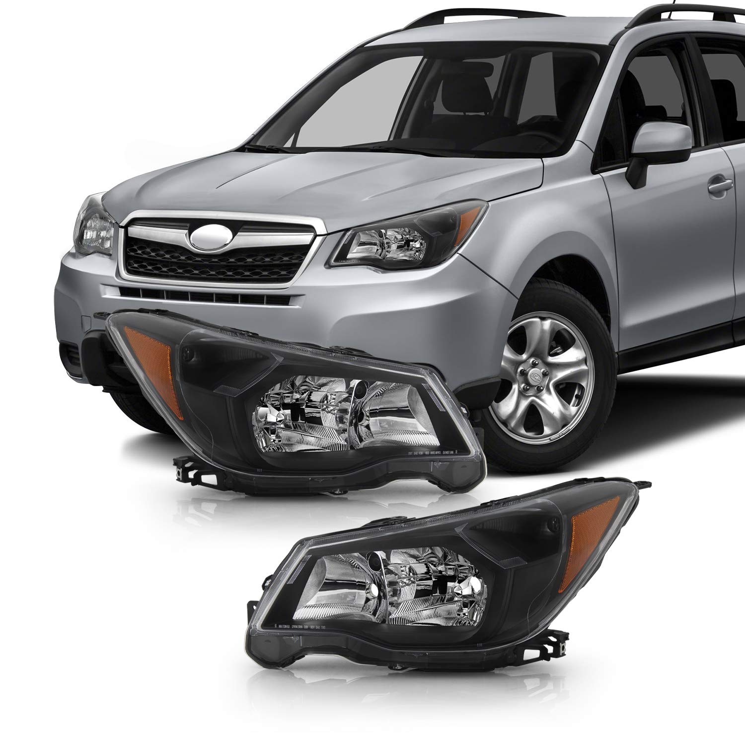 AKKON Replacement Headlights for 2014-2016 Subaru Forester - OEM Style Halogen Headlamps with Black Housing - Perfect for Night Driving & Off-Road Adventures
