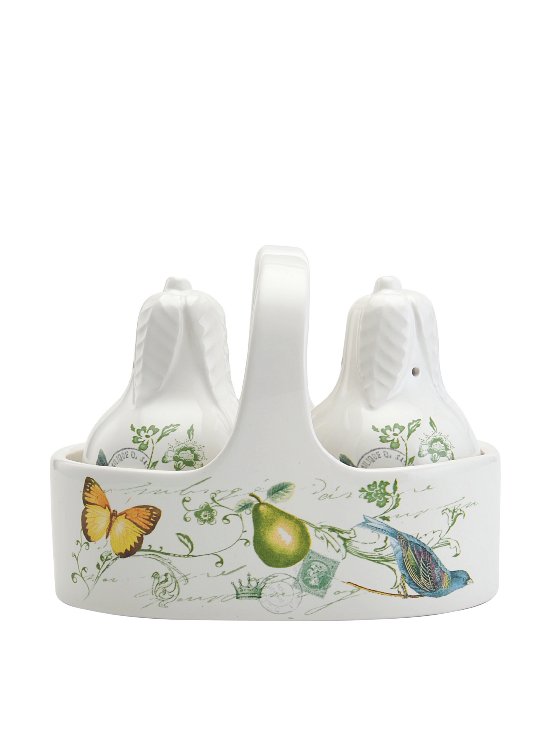 Vintage Mikasa Countryside Pear Salt and Pepper Shaker Set with Wooden Caddy - Perfect for Farmhouse, Rustic, and Country Kitchen Decor