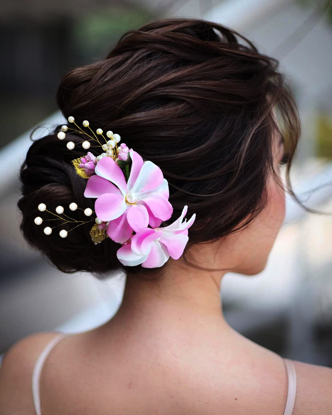 Lavender Flower Hair Comb Slide - Elegant Bridal Hair Accessories for Women & Girls | Baby Pink Hair Clip for Weddings, Prom & Special Occasions