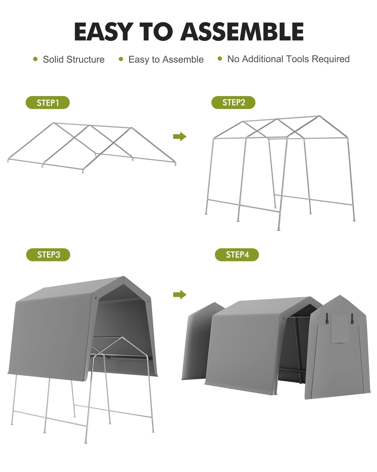 Heavy Duty 7x10ft Carport Storage Shed with 2 Roll-Up Zipper Doors - Waterproof Shelter Logic Tent for Motorcycle, Bike, Garden Tools & Firewood Storage - Perfect for Garage, Backyard, RV and Outdoor Equipment Protection
