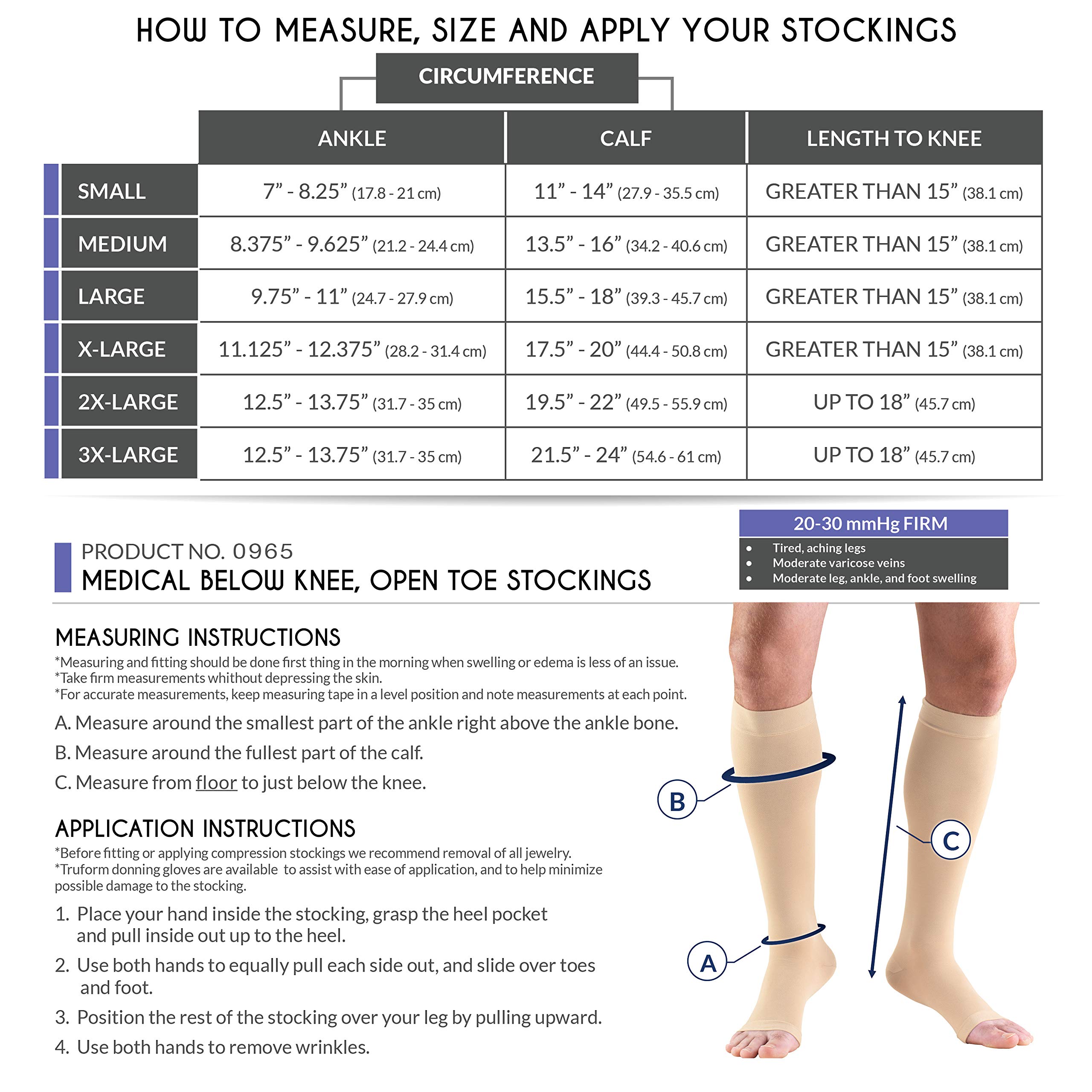 Truform 20-30 mmHg Compression Socks for Men & Women - Knee High Open Toe Stockings in Beige (Medium) - Improve Circulation & Reduce Swelling for Travel, Work & Recovery