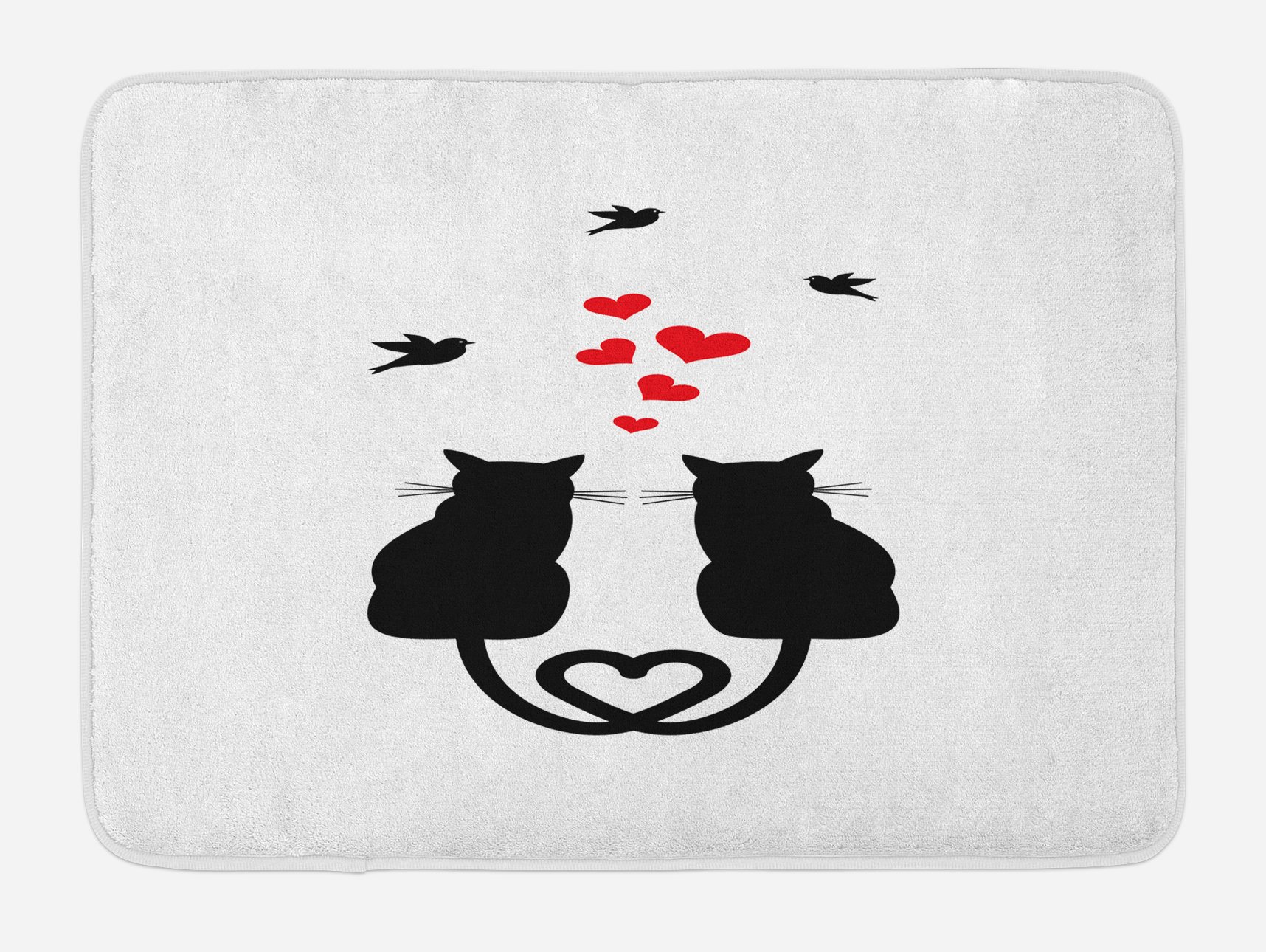 Ambesonne Romantic Cat Love Bath Mat - Non-Slip Heart Shaped Bathroom Rug with Valentine's Theme, Animal Silhouettes Design, 30.2