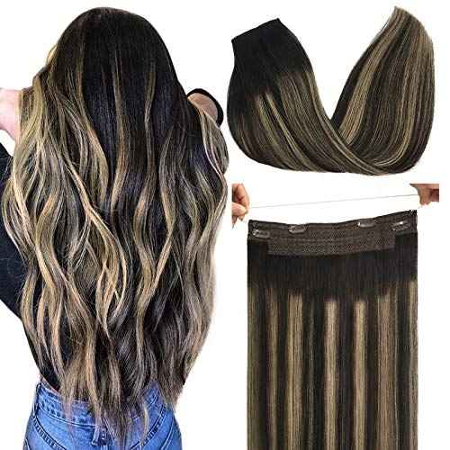 GOO GOO 18 Inch Human Hair Extensions - Natural Black to Light Blonde Straight Real Hair Weft (95g) with Transparent Wire for Seamless Blending | Perfect for Daily Wear, Parties, Weddings & Special Occasions