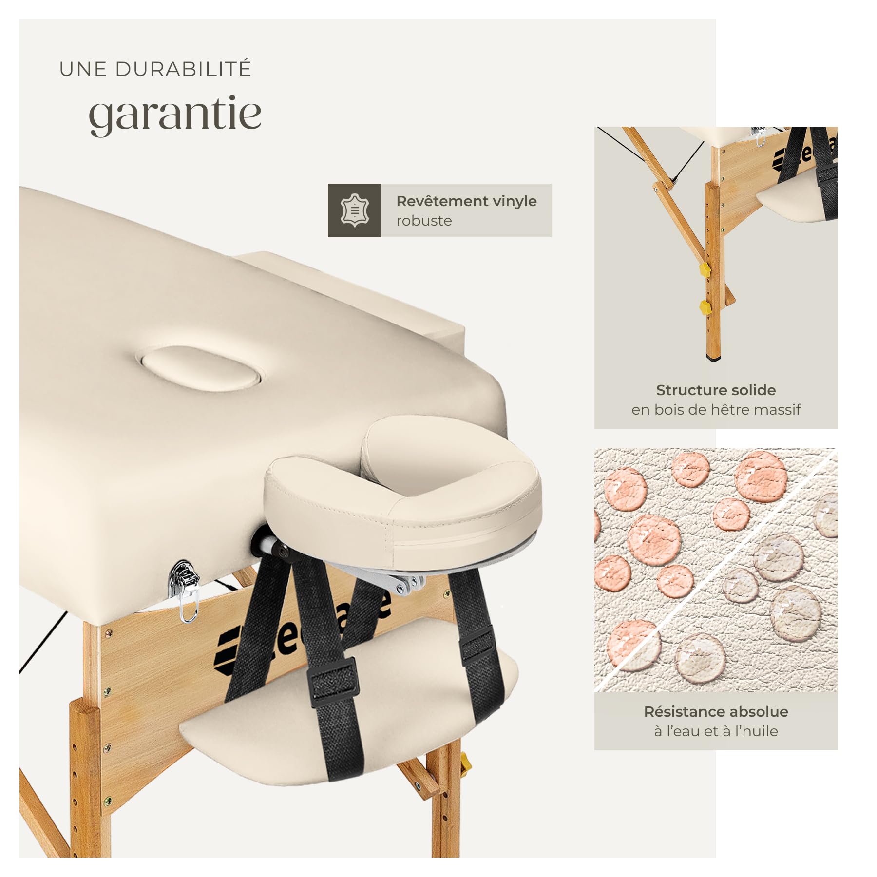 TecTake Foldable Massage Table with 7.5cm Padding, Professional Beauty Table with Ergonomic Armrest & Headrest, Includes Carrying Case - Beige | Perfect for Home Spa, Professional Massage Therapy & Salon Treatments