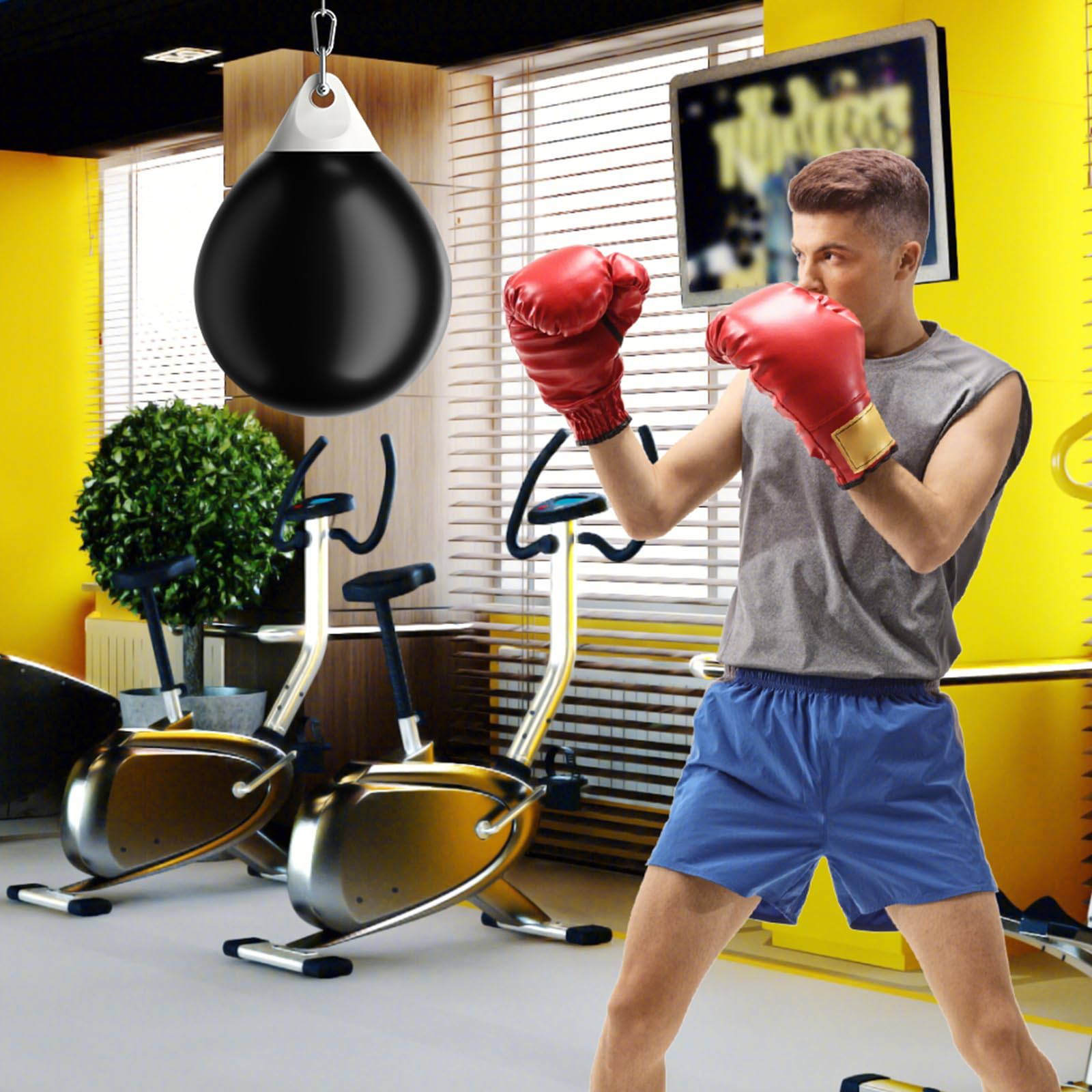 GYMAX Heavy Duty Water Filled Punching Bag with Water Injector & Hanging Accessories - Folding Boxing Bag for Home Gym, Boxing Training Equipment for Adults & Teens - Perfect for MMA, Kickboxing, and Fitness Workouts