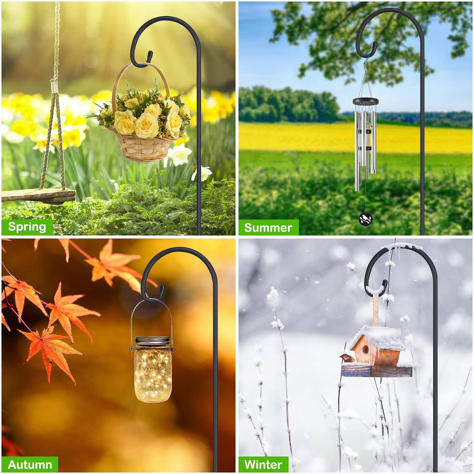 FEED GARDEN 32 Inch Adjustable Shepherd Hooks for Outdoor Decor - 4 Pack Hanging Hooks for Lanterns, Plants, Bird Feeders & Solar Lights - Perfect for Garden, Patio, Wedding & Mason Jar Decorations