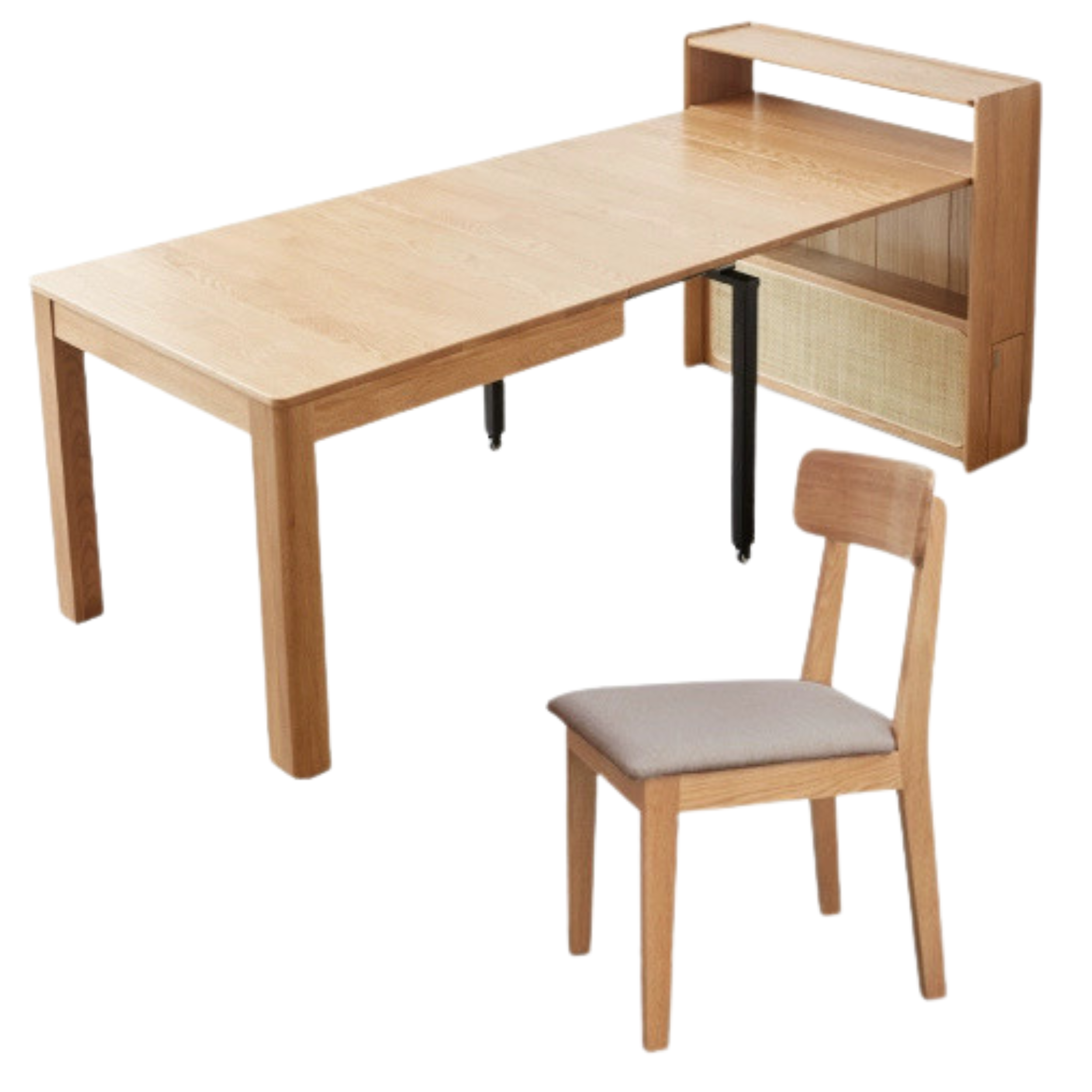 42.1-80.0x33.1x37.8 inch / 107.2-203.4x84x96сm/ Natural Wood Color/ dining table + four chairs (chairs smoked chestnut brown)