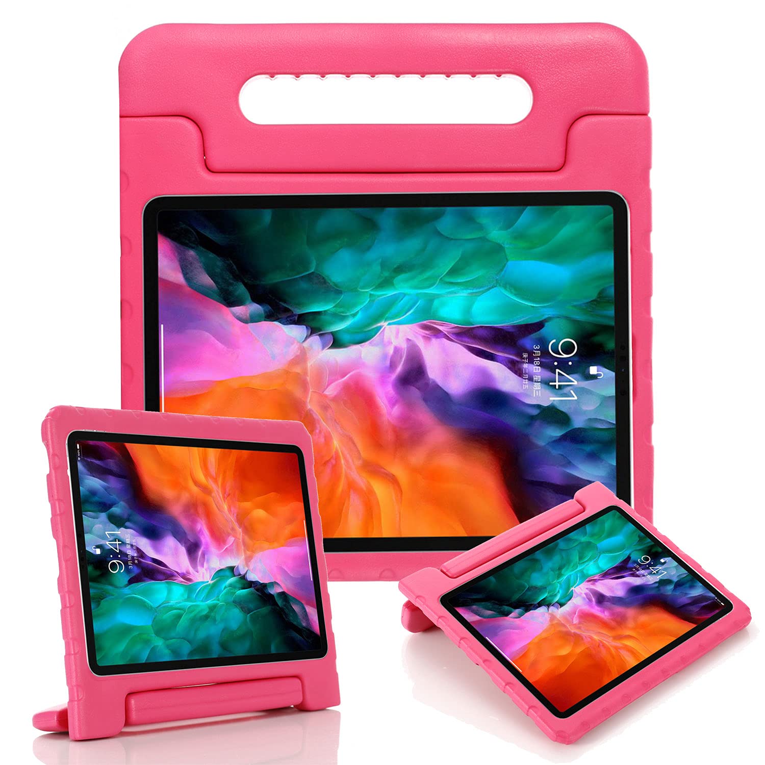 Shockproof Kids Case for iPad Pro 11 Inch (4th/3rd/2nd Gen 2022/2021/2020) - APOLL EVA Protective Cover with Handle Stand & Apple Pencil Holder | Durable Rose Pink Case for School, Travel & Home Use
