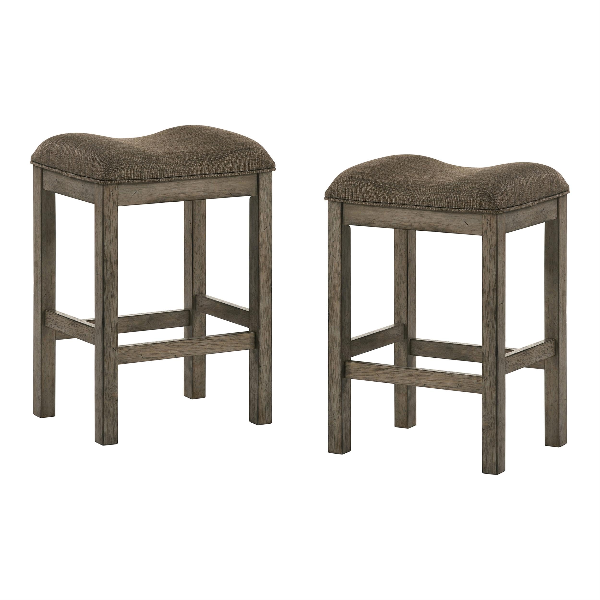 Furniture of America Gorse Wood Saddle Counter Stool Set of 2 - Rustic Chestnut Bar Stools for Kitchen Island, Breakfast Nook & Home Decor