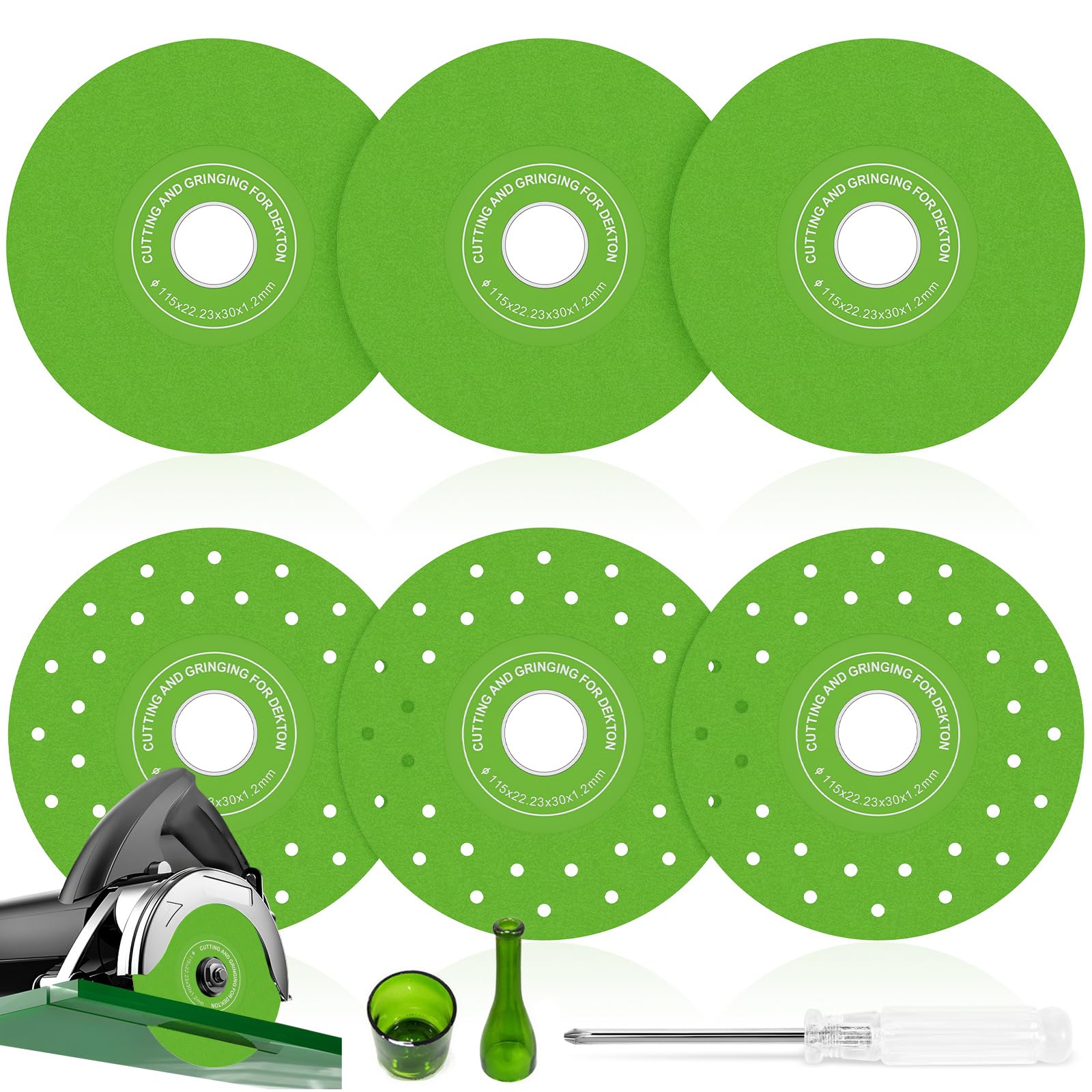 6Pcs Diamond Saw Blades for Angle Grinder - 115mm × 7/8 Inch Glass Cutting Disc, Ultra-Thin Flat Grinding Wheel for Tile, Marble, Ceramic (Holeless & Porous Options) - Perfect for DIY Home Renovation, Stone Slab Cutting & Precision Craft Projects