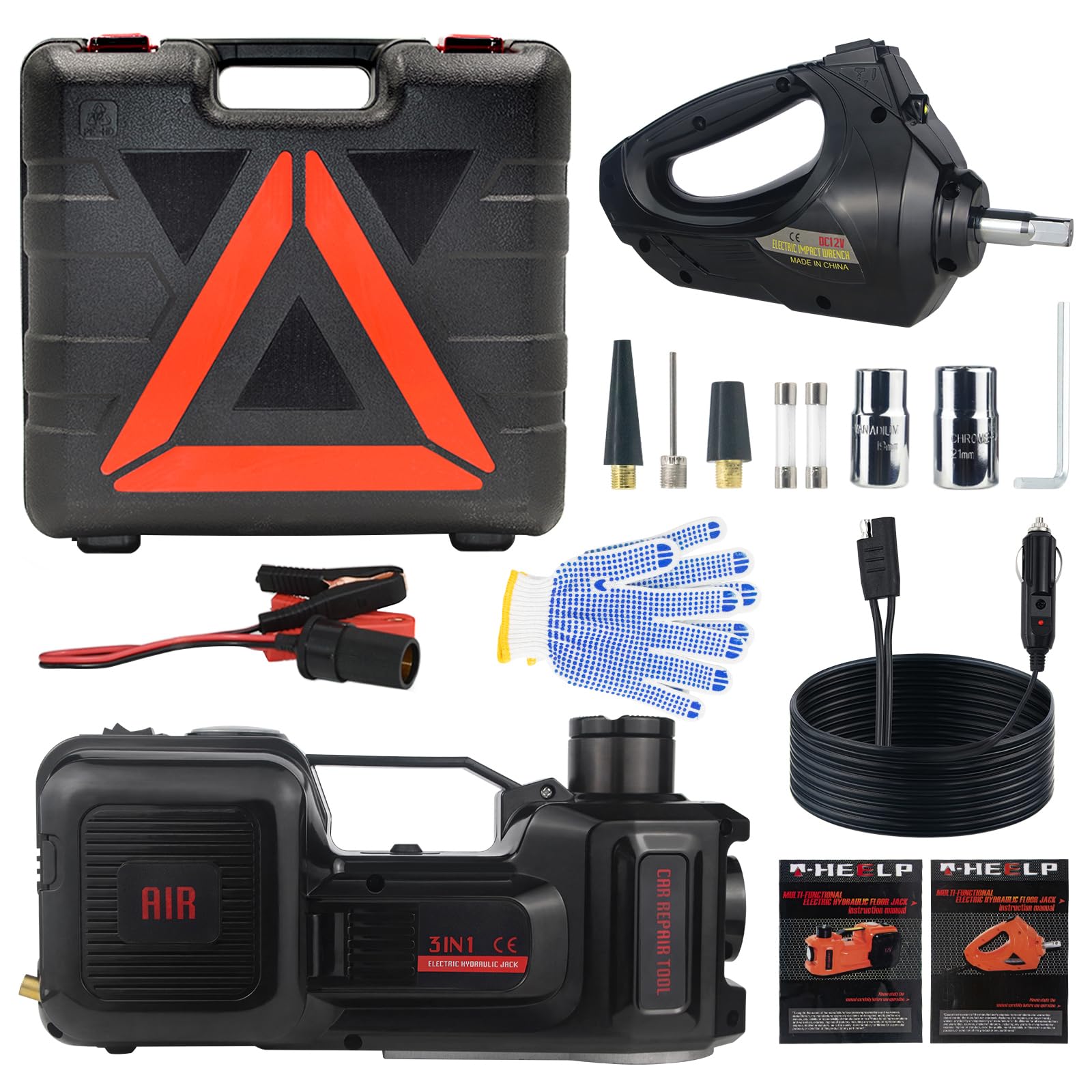 5Ton 12V Electric Hydraulic Car Jack Lift Kit with Impact Wrench - 6.1~17.7 Inch Lifting Range for SUV, Truck, Sedan, MPV - Perfect for Tire Changes, Garage Repairs & Emergency Roadside Assistance