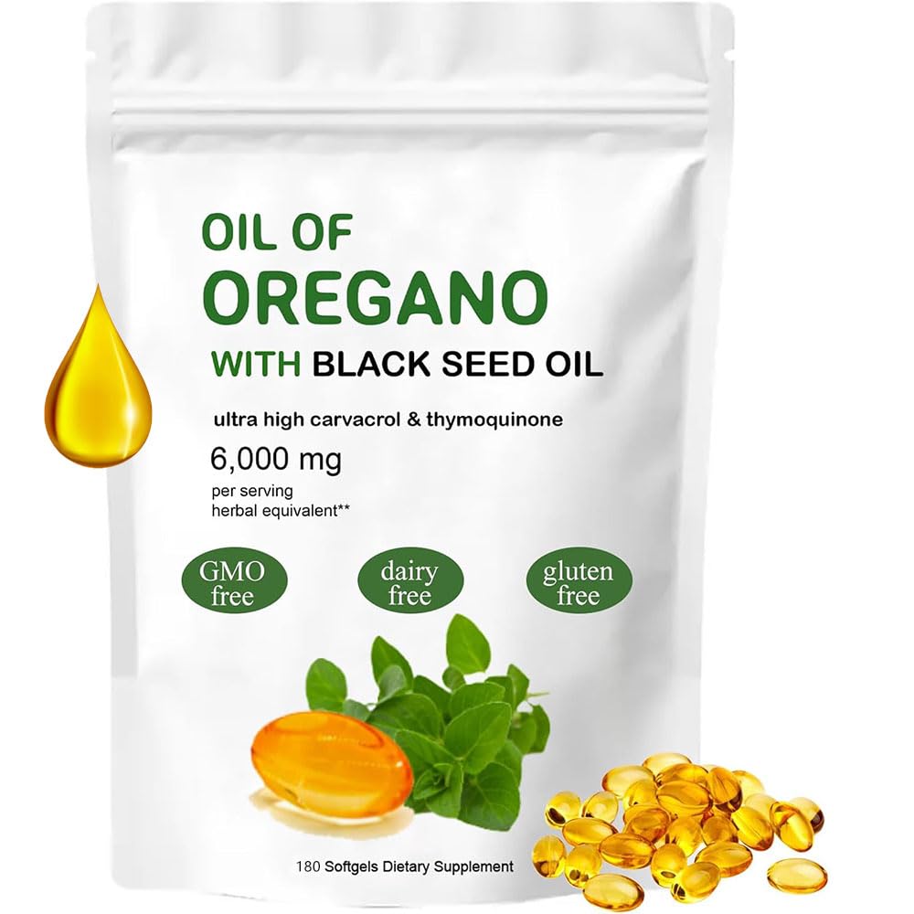 Organic Oregano Oil Softgels with Black Seed Oil - 60 Count | Immune Support & Digestive Health Supplement | for Daily Wellness & Travel Protection