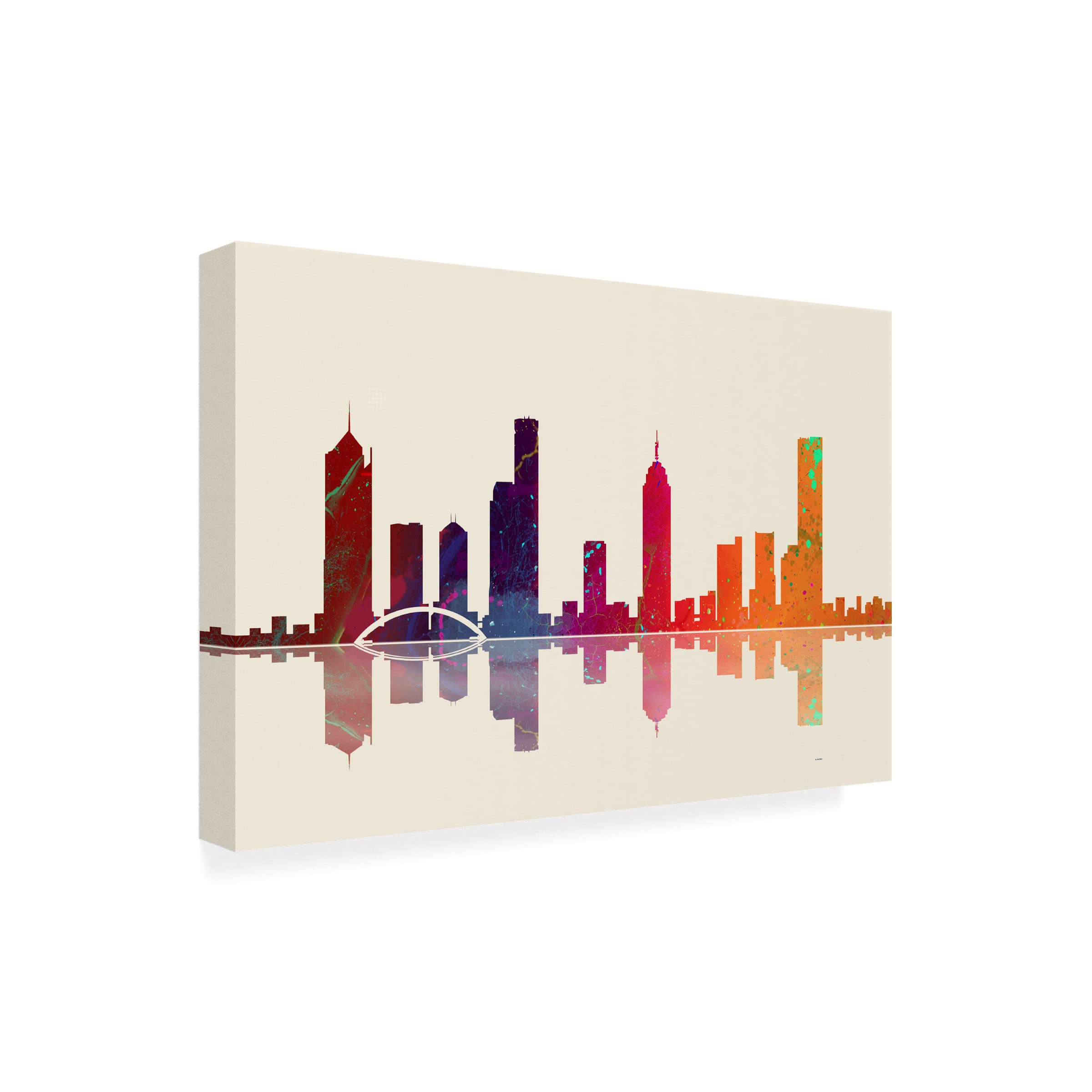 Trademark Fine Art 'Melbourne Vic Skyline 3' Canvas Wall Art by Marlene Watson - 16x24 Inches - Modern Cityscape Painting for Living Room, Office & Home Decor