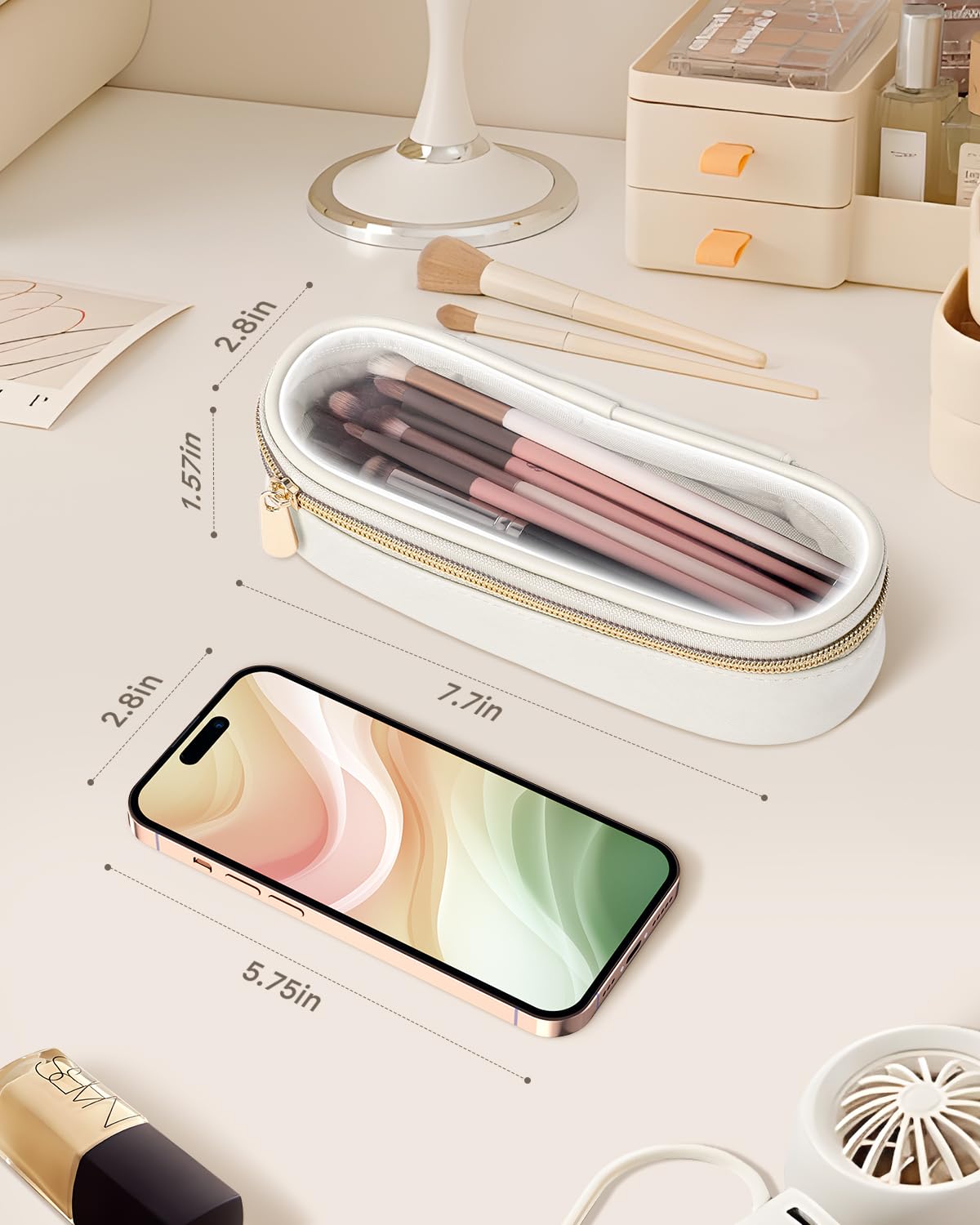 Leather Travel Makeup Brush Holder - Waterproof Cosmetic Case for On-the-Go Beauty