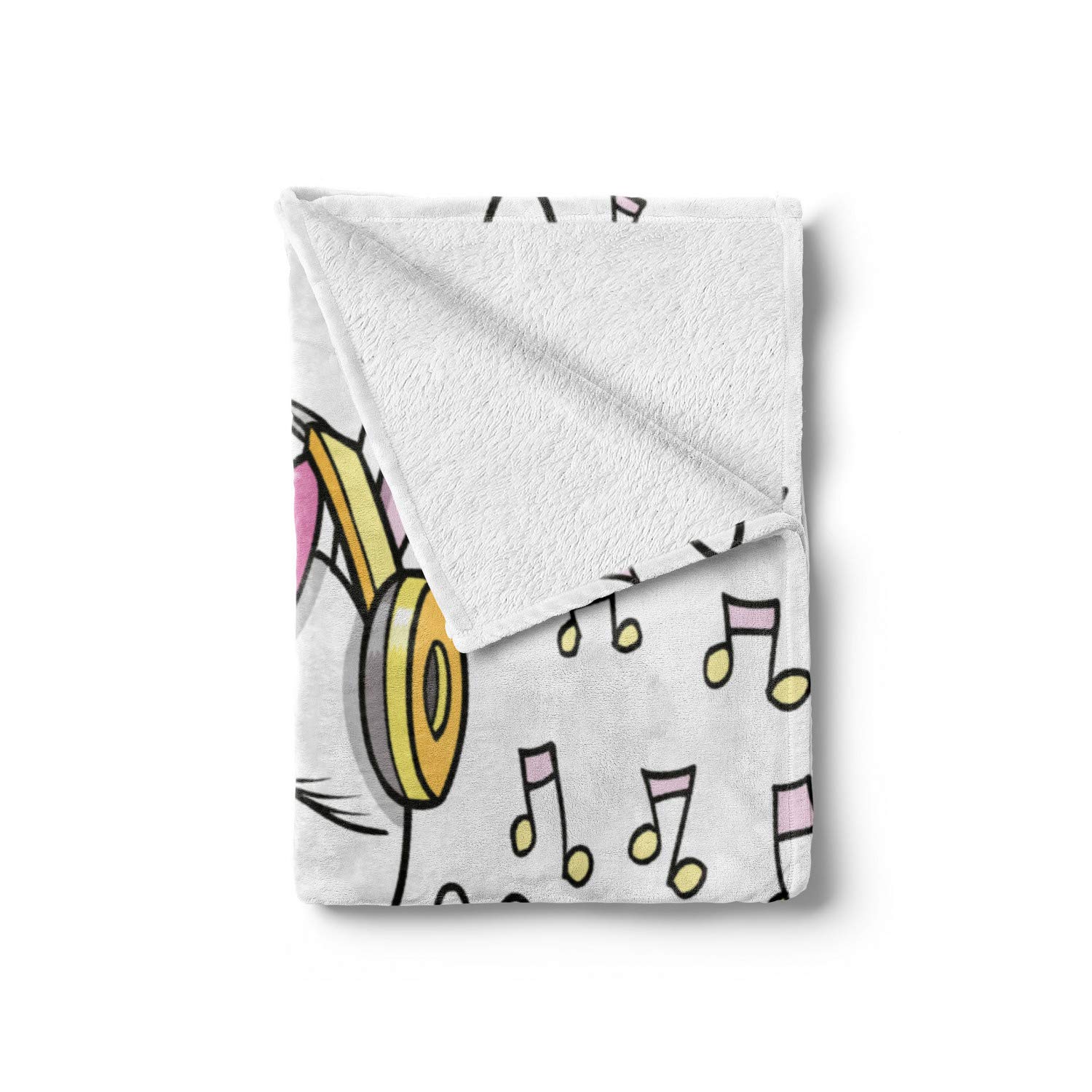 Ambesonne Bunny Throw Blanket - Rock Star Rabbit with Speakers, Music Notes, and Heart Cartoon Design - Soft Flannel Fleece Couch Cover for Adults, 70