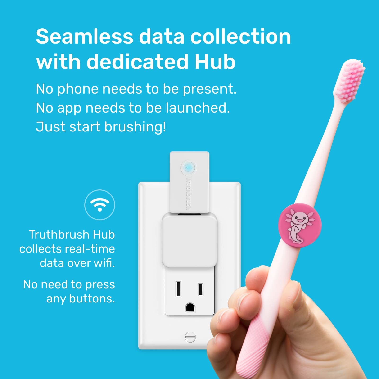 Truthbrush PRO Tracker Hub Skin Bundle with Replaceable Battery - 2 Minute Beeper Timer for Teeth Brushing Tracking - Smart App for Android & iOS (3 Trackers + 1 Hub, White) - Perfect for Family Oral Care & Dental Hygiene Routine