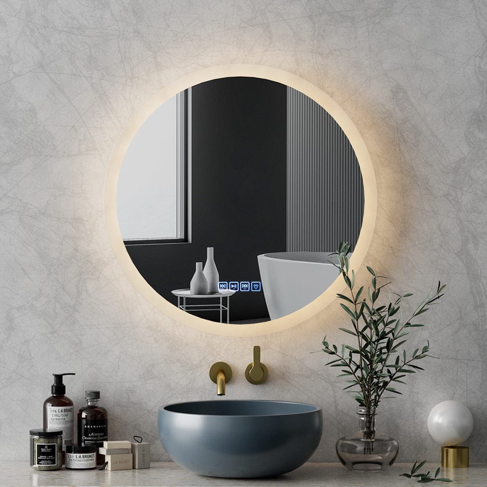 Embellir Bluetooth LED Wall Mirror with Light - 60CM Round Bathroom Mirror for Makeup & Vanity - Dimmable Touch Control, Waterproof Design, Modern Home Decor