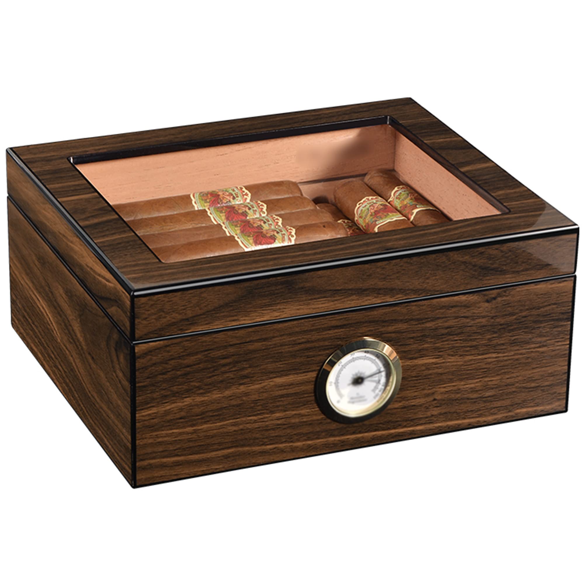 Premium Cedar Cigar Humidor Box with Digital Hygrometer & Lock - Handcrafted 50-Cigar Capacity for Optimal Storage - Perfect for Home, Office & Gifting