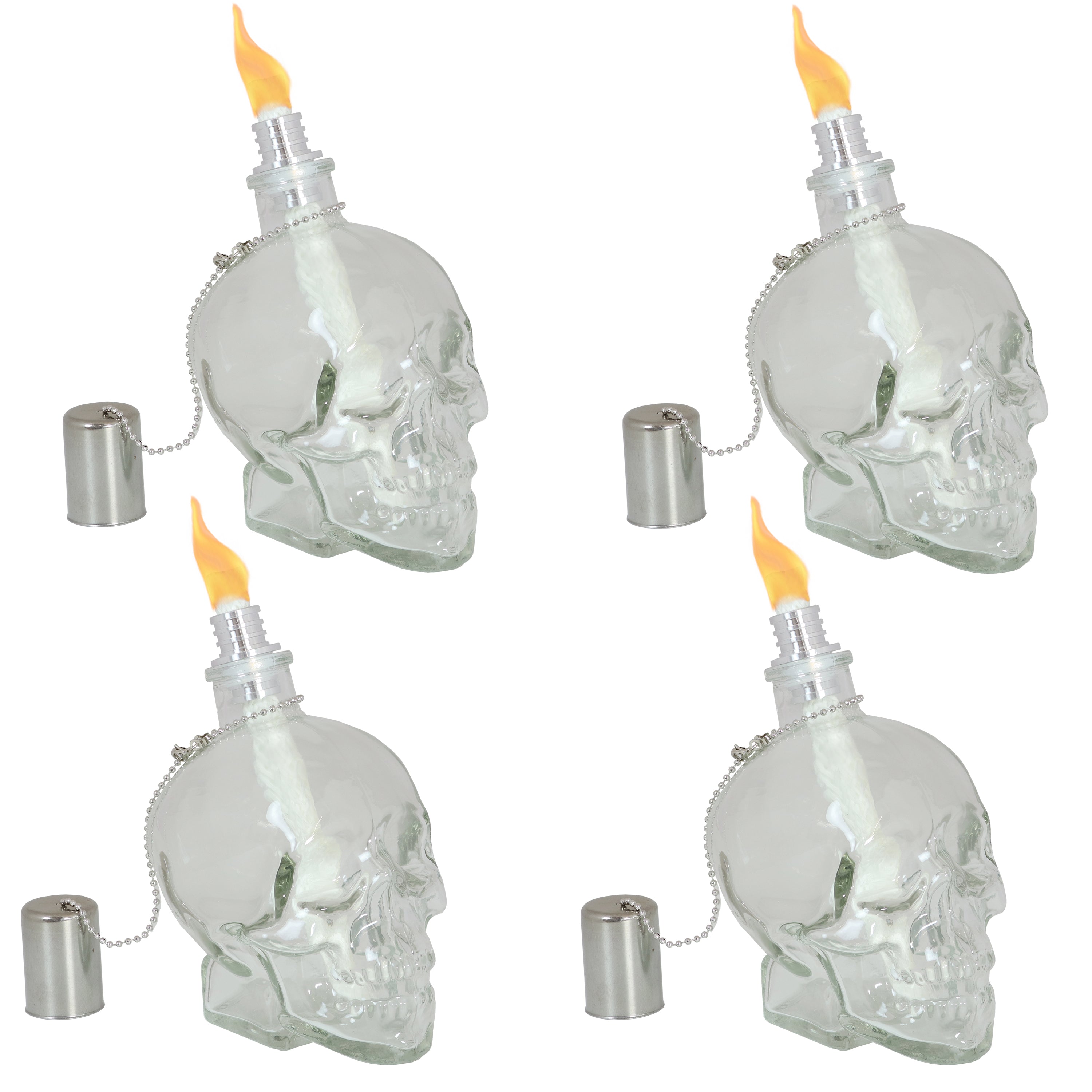 Sunnydaze Grinning Skull Glass Tabletop Torches - Outdoor Halloween Decorations, Patio Fire Pit Accessories, Spooky Party Centerpieces for Backyard, Garden & Poolside Gatherings