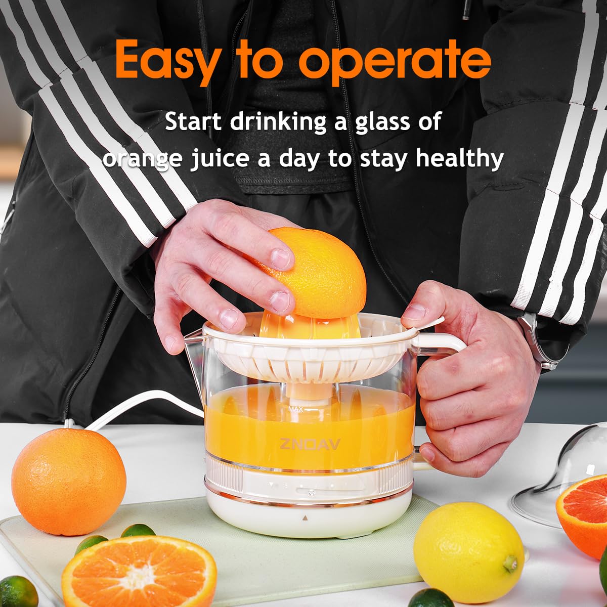 Electric Citrus Juicer - ZNOOAV BPA-Free Juicer with Adjustable Pulp Control, Easy to Clean Compact Design for Oranges, Lemons & Limes - Perfect for Breakfast, Cocktails & Healthy Juicing at Home