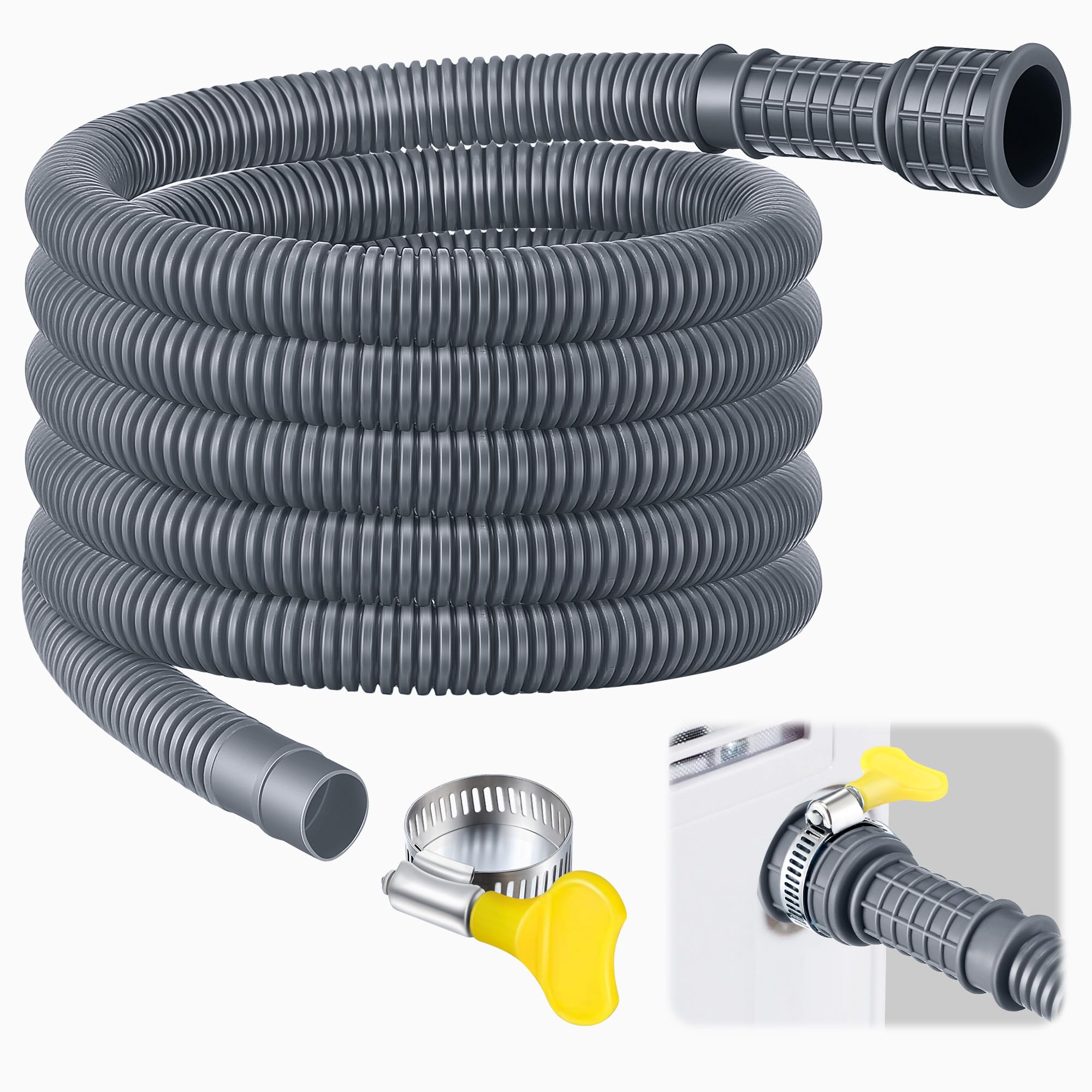 Saillong Flexible Universal Dehumidifier Drain Hose - 13ft Replacement Hose with Cuttable Rubber Adapter & Connect Clamp for AC Units, Air Conditioners - Perfect for Basements, Home & RV Use