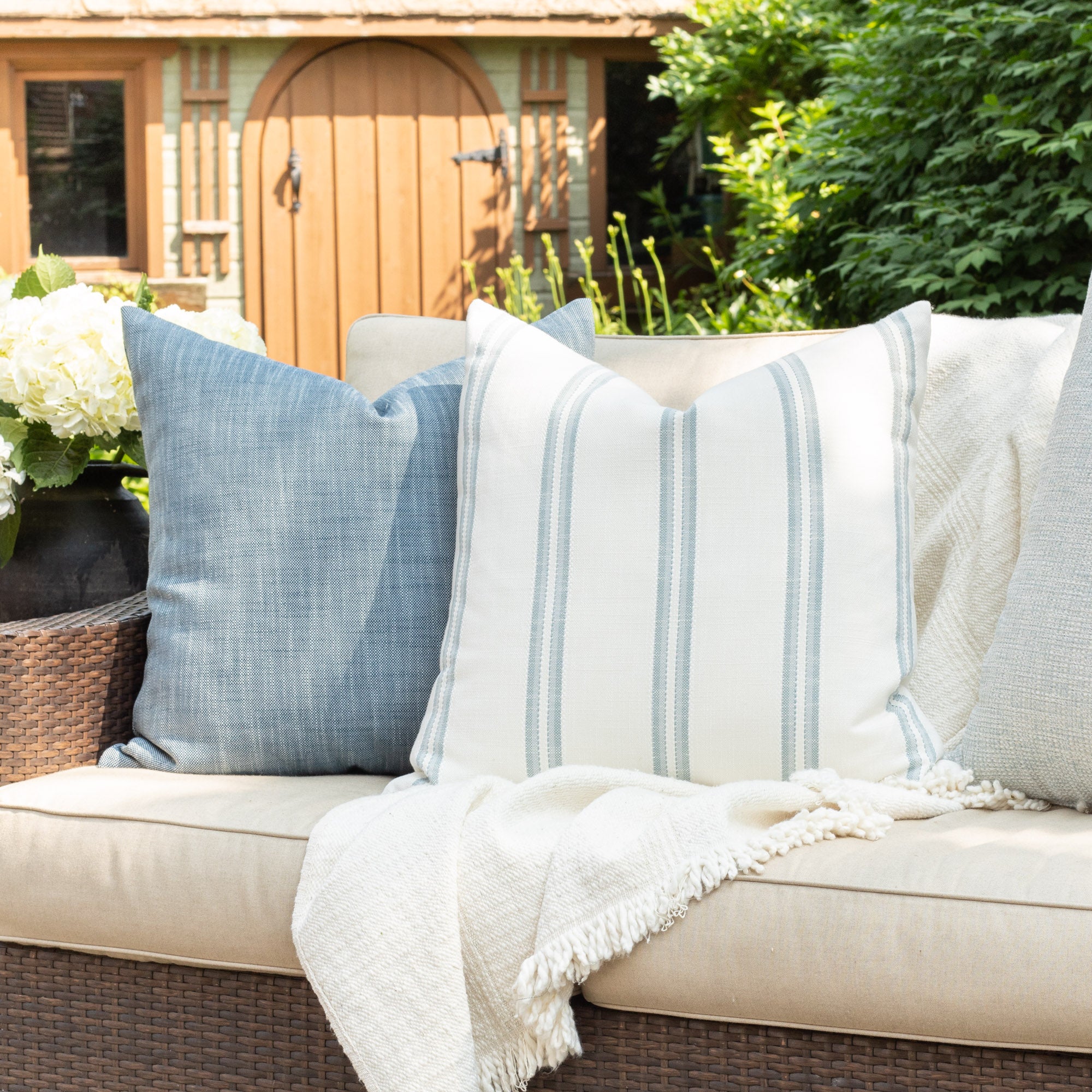 Premium 22x22 Inch Outdoor Pillow Cover - Indigo Blue Waterproof Decorative Throw Pillow for Patio, Garden, Poolside & Porch Furniture - All-Weather Cushion for Lounge Chairs, Sofas and Daybeds
