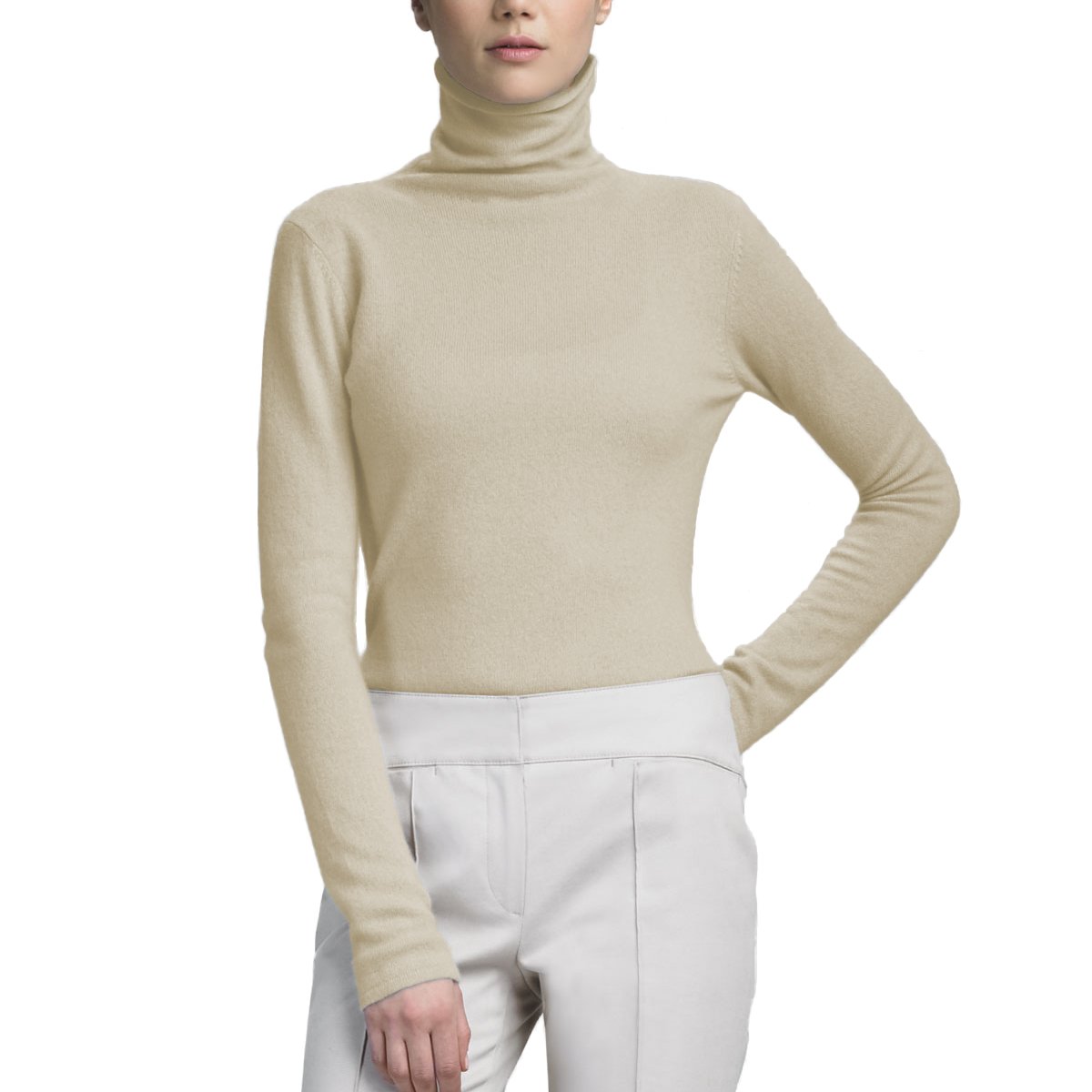 Parisbonbon Women's 100% Cashmere Turtleneck Sweater - Soft & Warm Beige Pullover, Size S - Perfect for Winter, Office & Casual Outfits