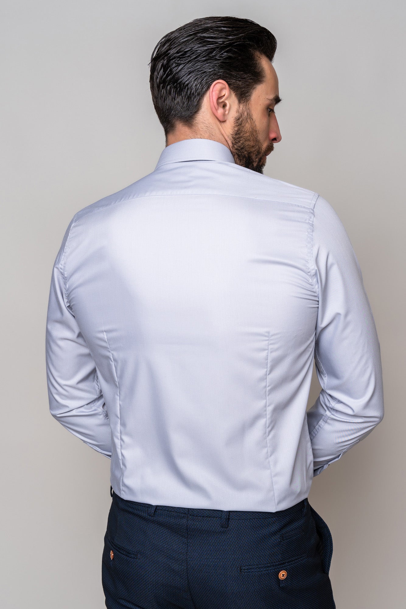 CARTER Silver Long Sleeve Shirt for Men - Premium Comfort Formal Business Wear - Perfect for Office, Wedding & Special Occasions
