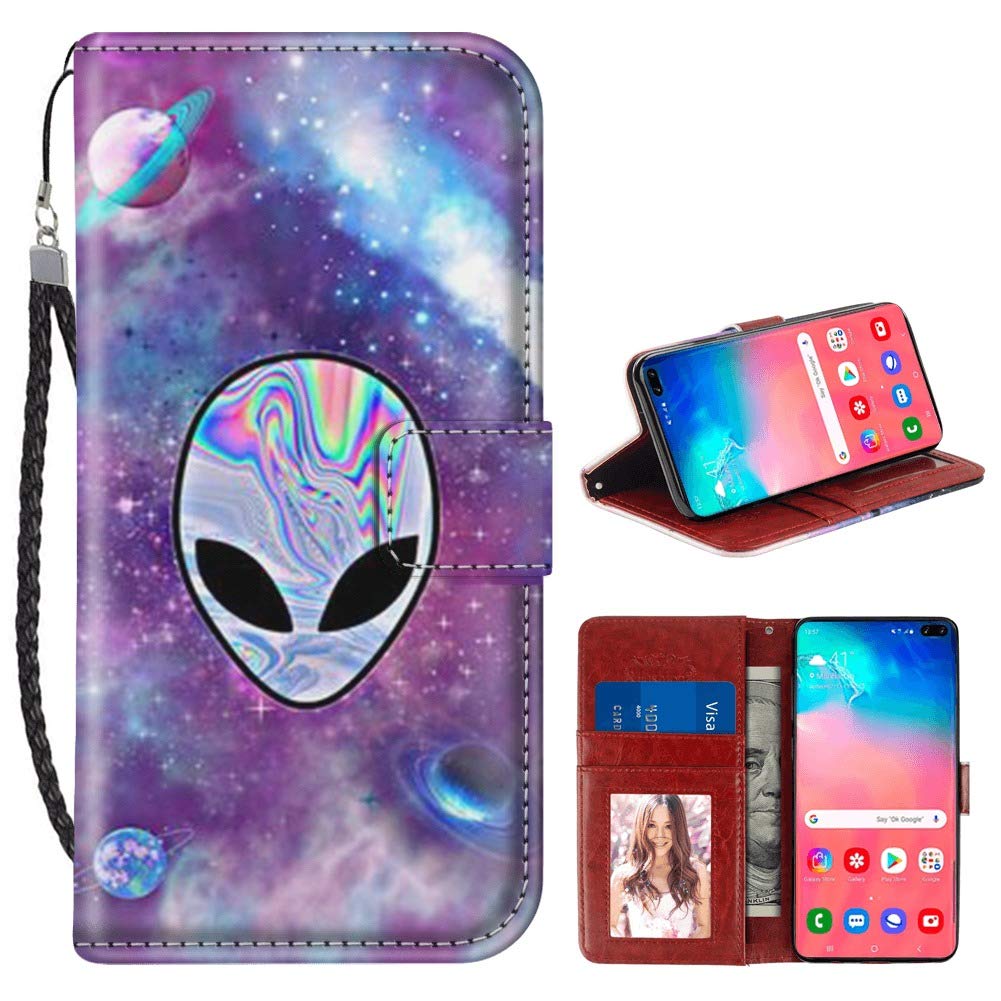Samsung Galaxy S10+ Wallet Case - PU Leather Phone Cover with Card Holder, Kickstand & Wrist Strap | Slim Protective Case for Samsung Galaxy S10 Plus | Perfect for Work, Travel & Everyday Use