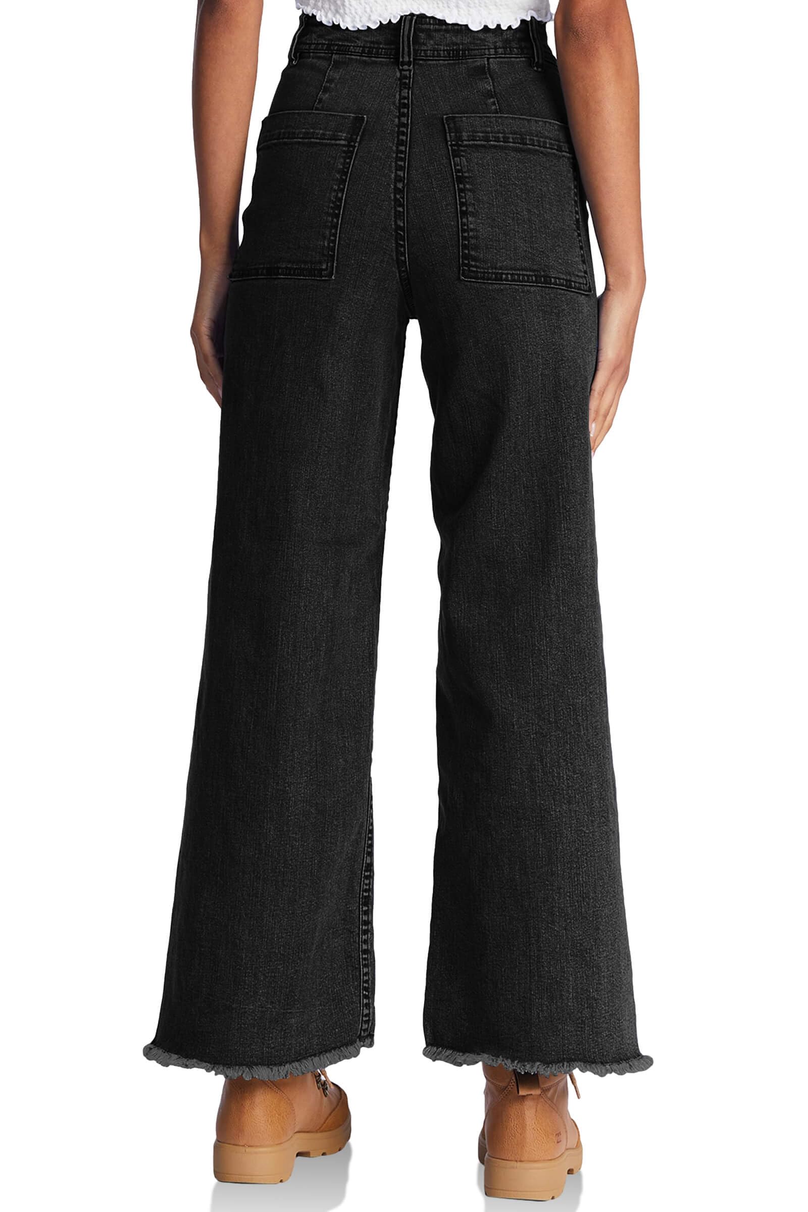 PLNOTME Women's Wide Leg Baggy Jeans - High Waisted Boyfriend Jeans with Raw Hem - Casual Stretch Denim Pants for Everyday Wear, Street Style & Lounge Comfort