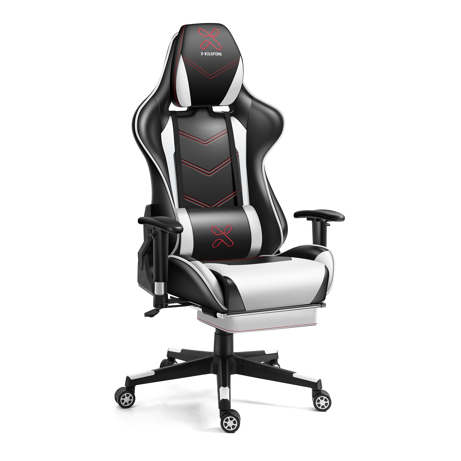 X-VOLSPORT Ergonomic Racing Style Gaming Chair with Adjustable Lumbar Support & Headrest - Reclining High Back Computer Game Chair with Footrest - Perfect for Esports, Office Work & Home Gaming Setup (White)