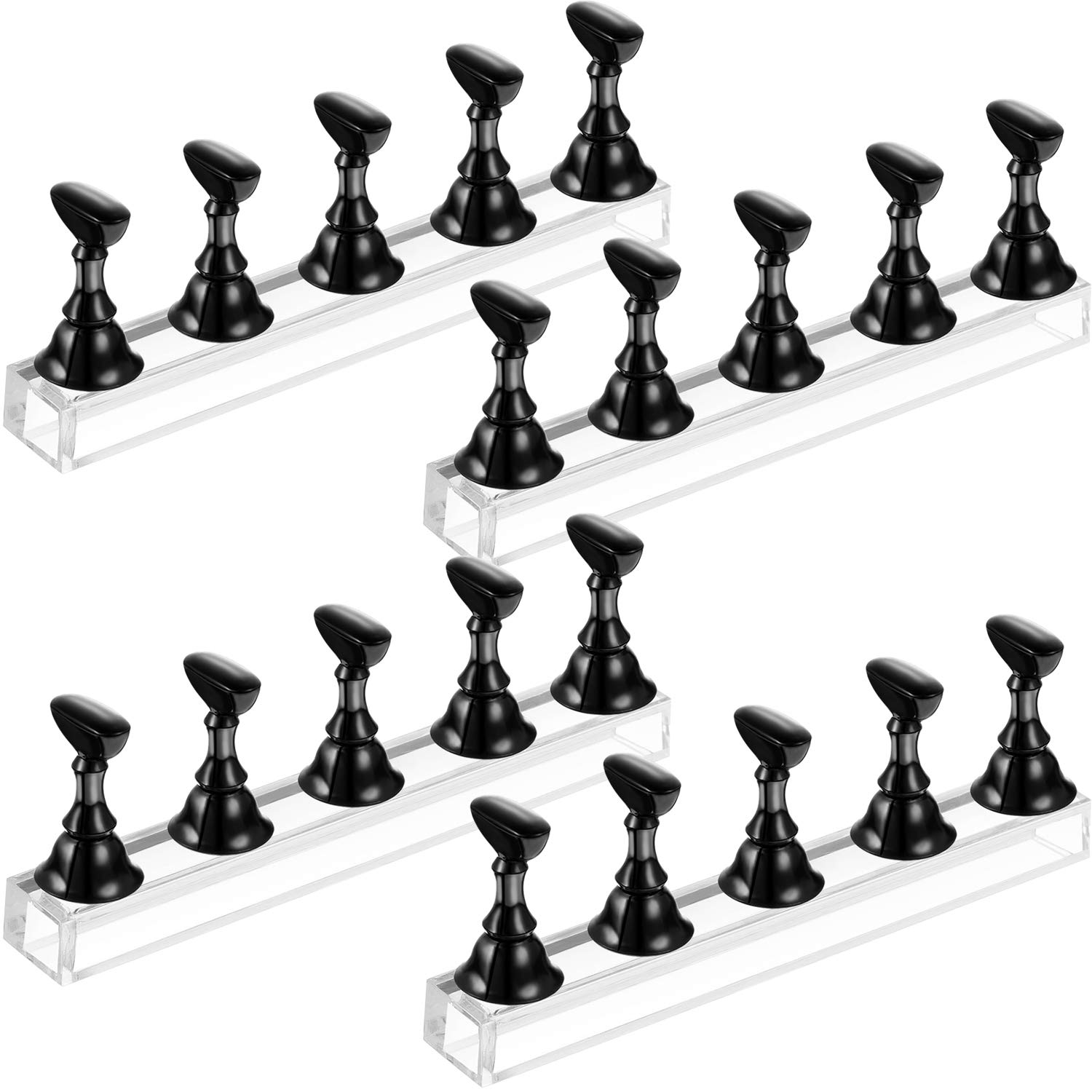 4 Sets Black Acrylic Nail Display Stand - Magnetic Nail Tip Holder for Manicure Practice, DIY Nail Art & False Nail Application - Perfect for Salon, Home Use & Nail Art Training