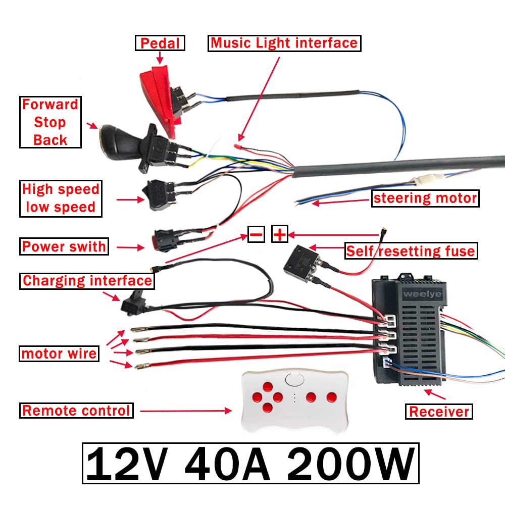 12V DIY Power Wheel Modification Kit - High Power Electric Car Wiring Harness & 2.4G Remote Control Set by Weelye - Replacement Parts for Kids Ride-On Cars - Perfect for Upgrading Children's Electric Vehicles at Home or Outdoor Play