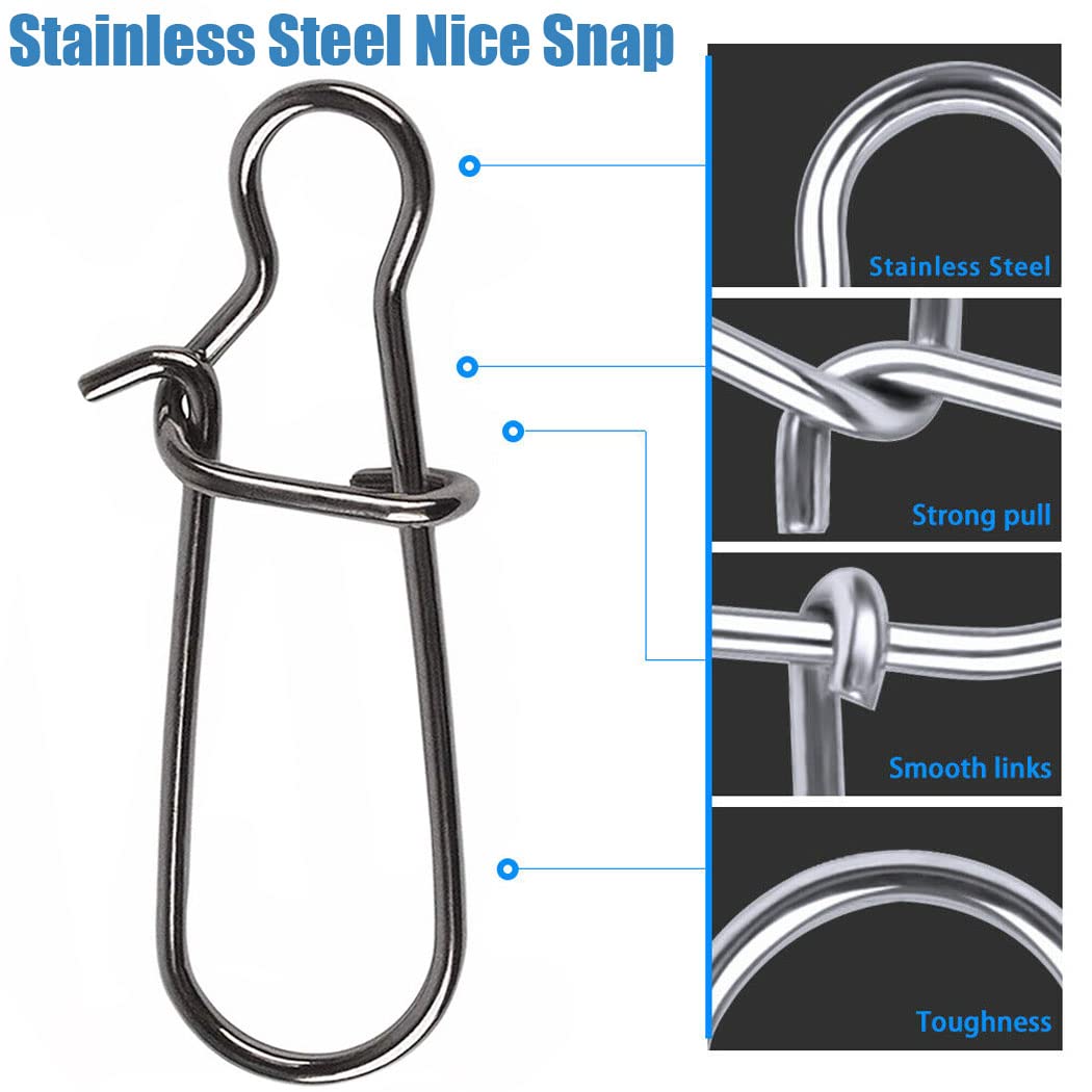 JSHANMEI Strong Stainless Steel Fishing Snaps Clip Duo Lock Snap Swivels - Quick Change Lure Snap Fishing Clips for Freshwater & Saltwater Fishing - Perfect for Bass, Trout, and Saltwater Game Fish