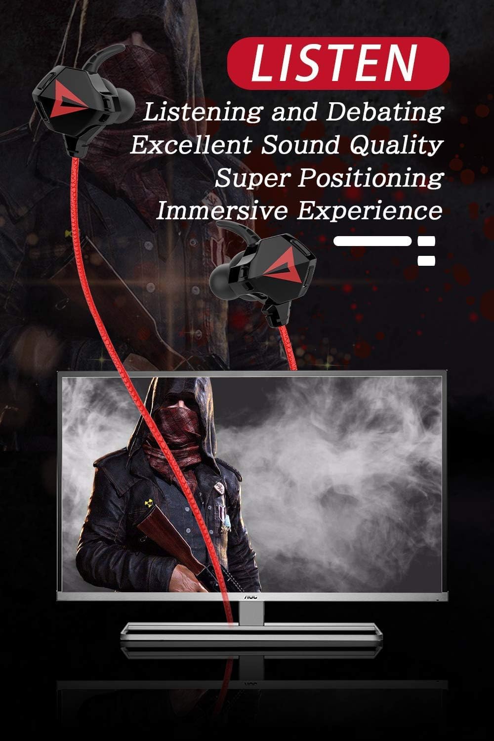 Battle Buds Pro in-Ear Gaming Headset with Dual Microphone - Noise Cancelling Wired Earphones with Mute & Volume Control for Mobile Gaming, Nintendo Switch, Xbox One, PS4, PC (Red) - Perfect for Competitive Gaming & Streaming